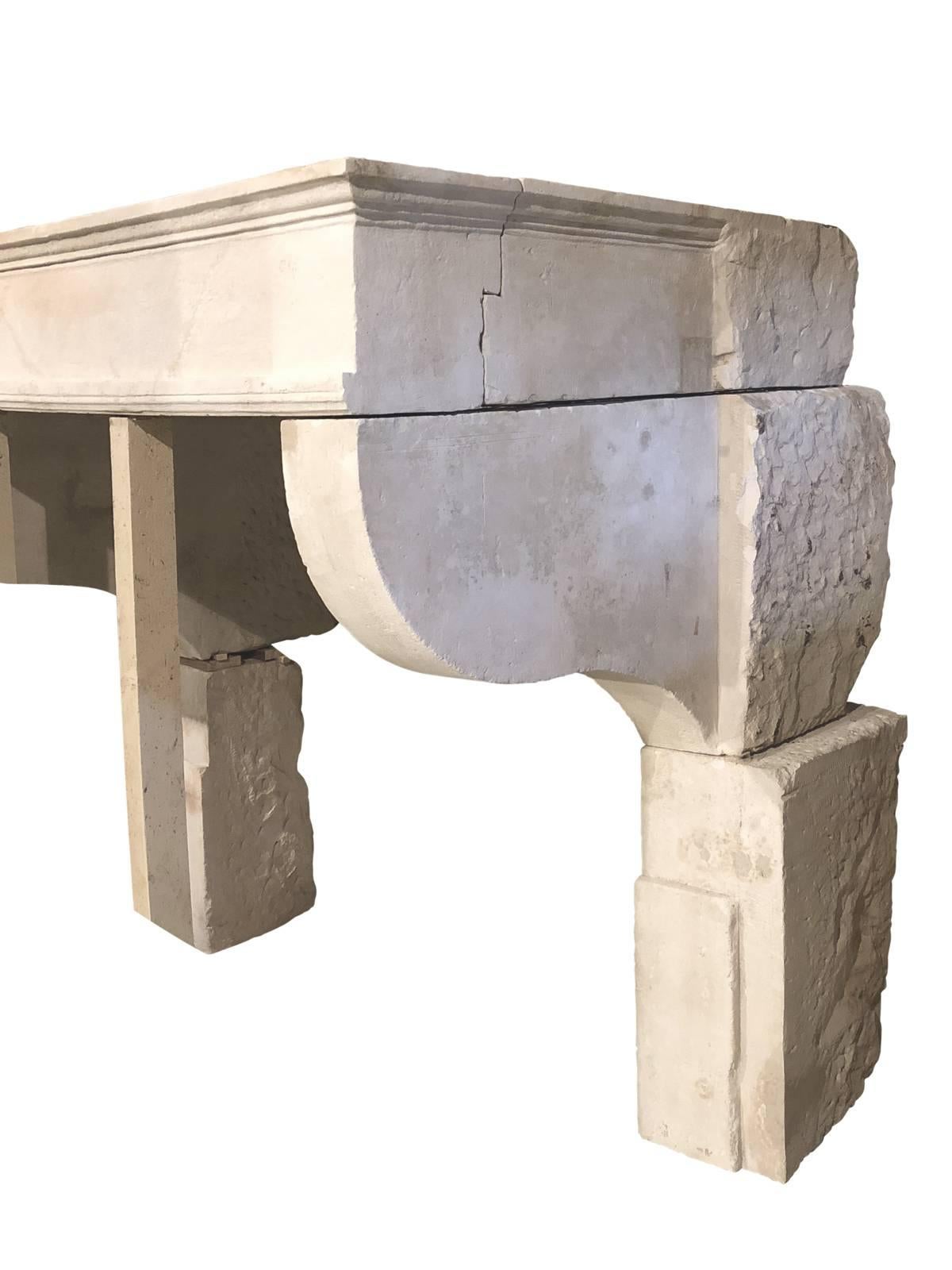 French Louis 13 Limestone Fireplace, 17th Century For Sale