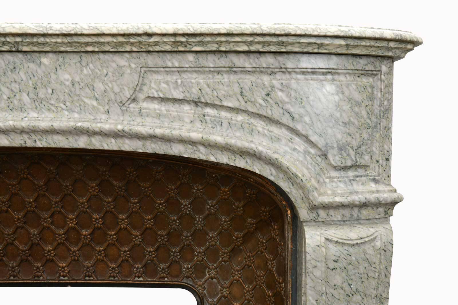 Carved Louis XVI Style Green Campan Marble Fireplace, 19th Century