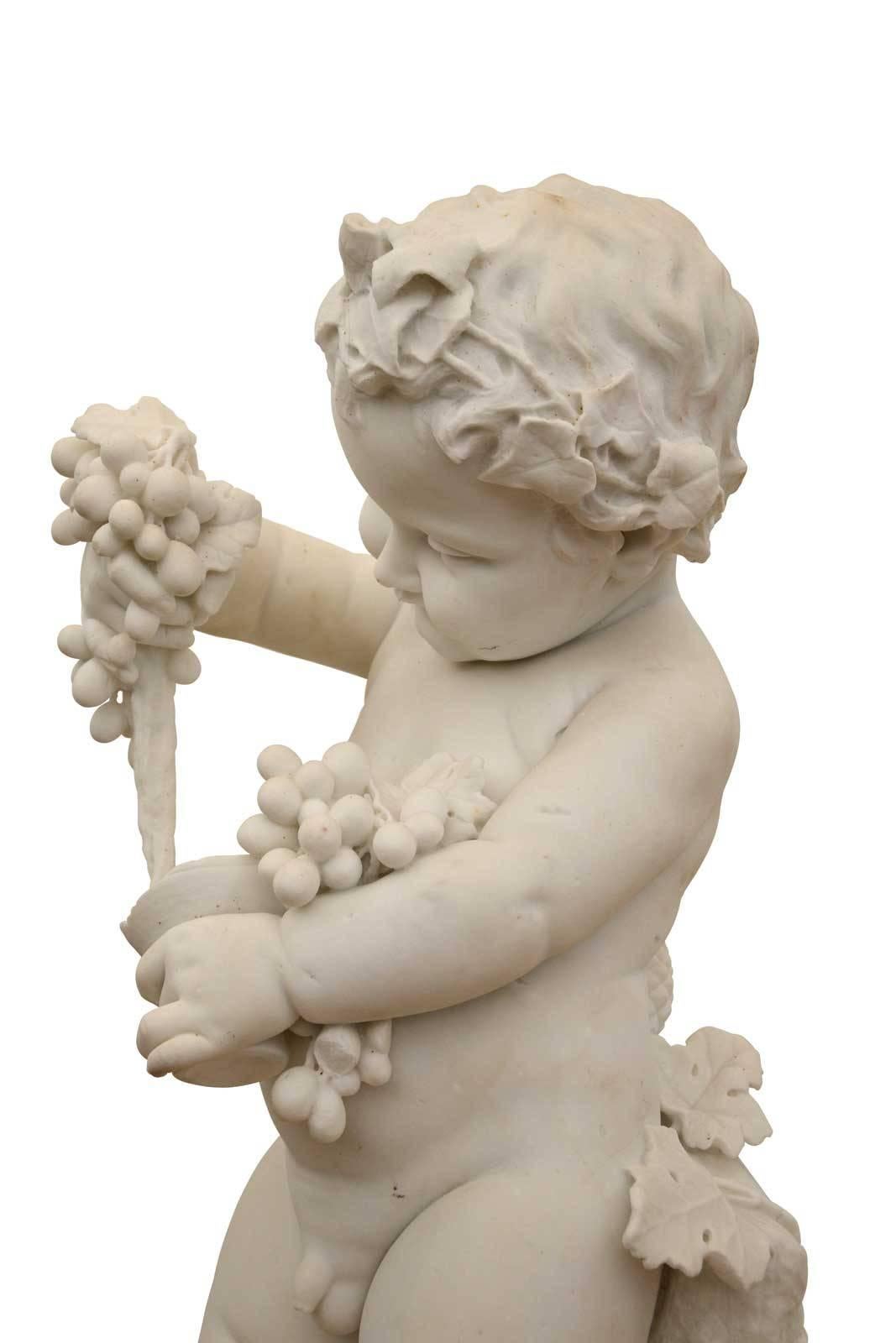 French White Marble Statue of Bacchus or Putti, 19th Century For Sale