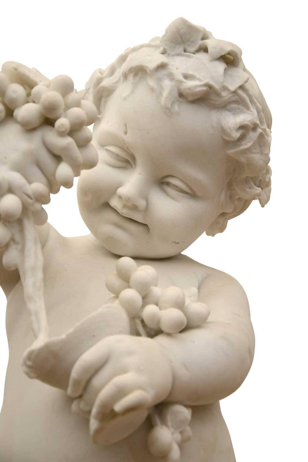 Carved White Marble Statue of Bacchus or Putti, 19th Century For Sale