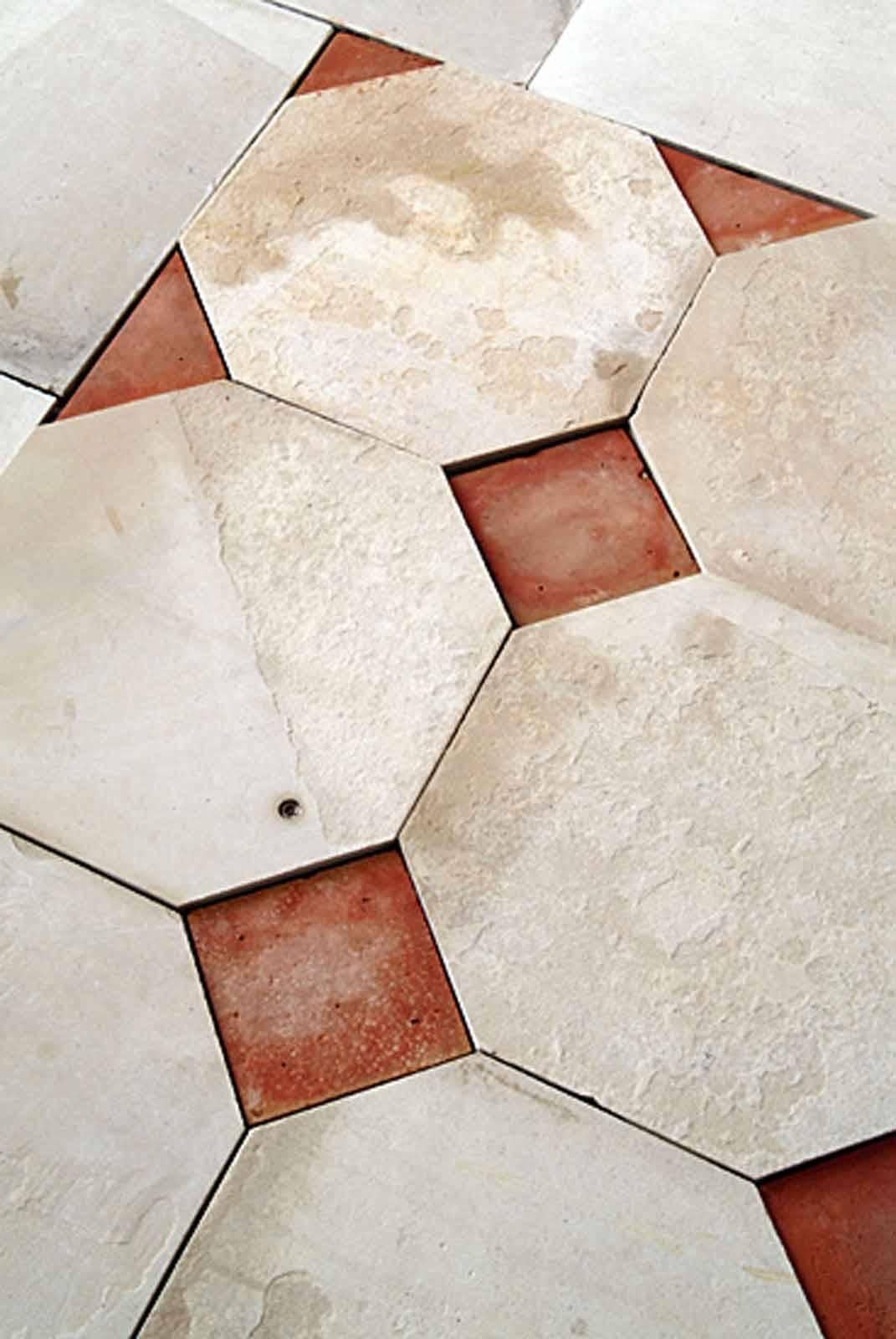 Charles X Octagonal Limestone Paving with Red Terra Cotta, 19th Century For Sale