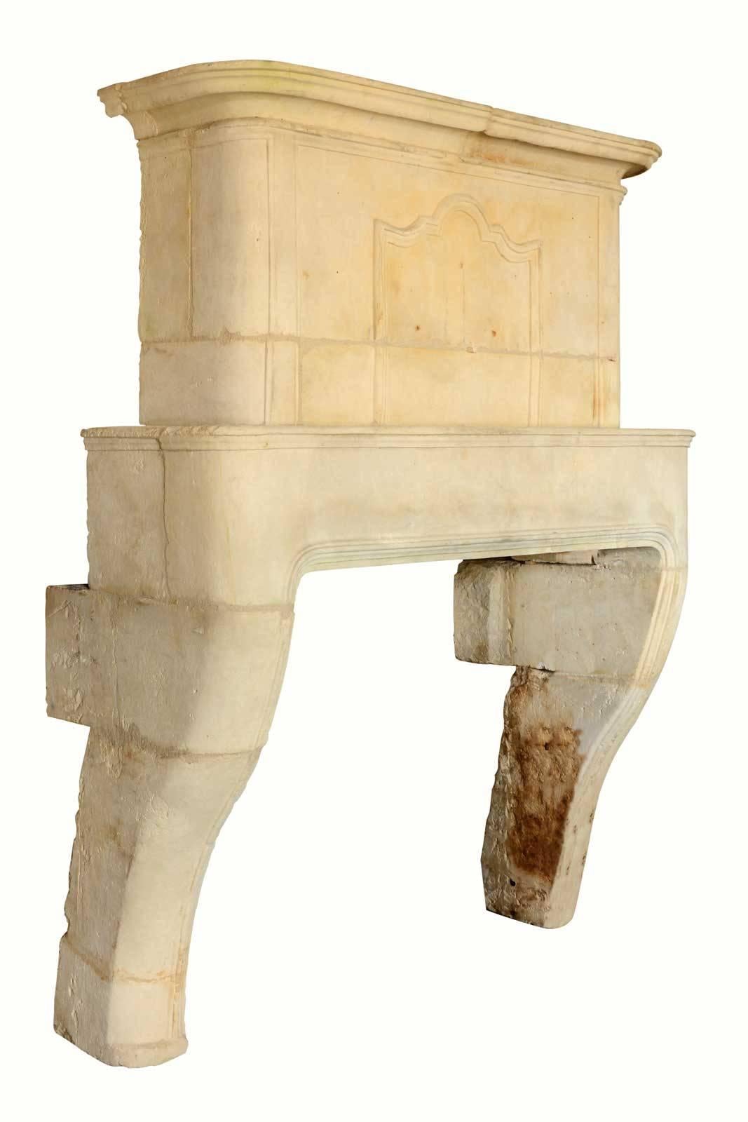 Carved Louis XIV Stone Overmantel Fireplace, 18th Century For Sale