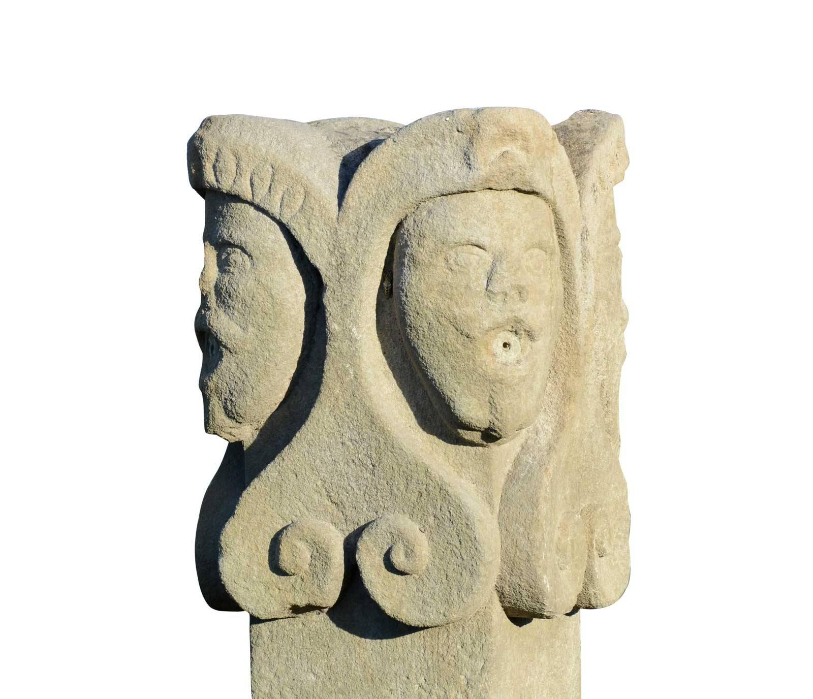 Carved Rare Ceremonial Stone Fountain, 17th Century For Sale