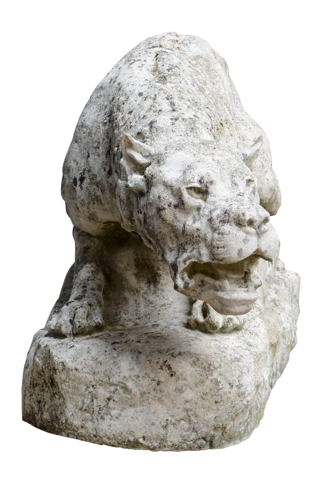 20th Century Imposing Stone Pair of Dogs Carved by Thomas Francois Cartier, circa 1910