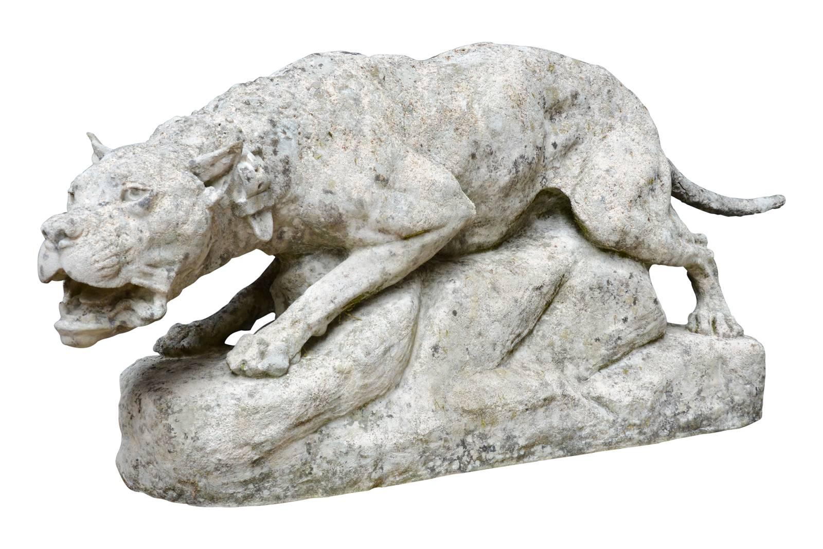 Imposing Stone Pair of Dogs Carved by Thomas Francois Cartier, circa 1910 In Good Condition In Richebourg, Yvelines