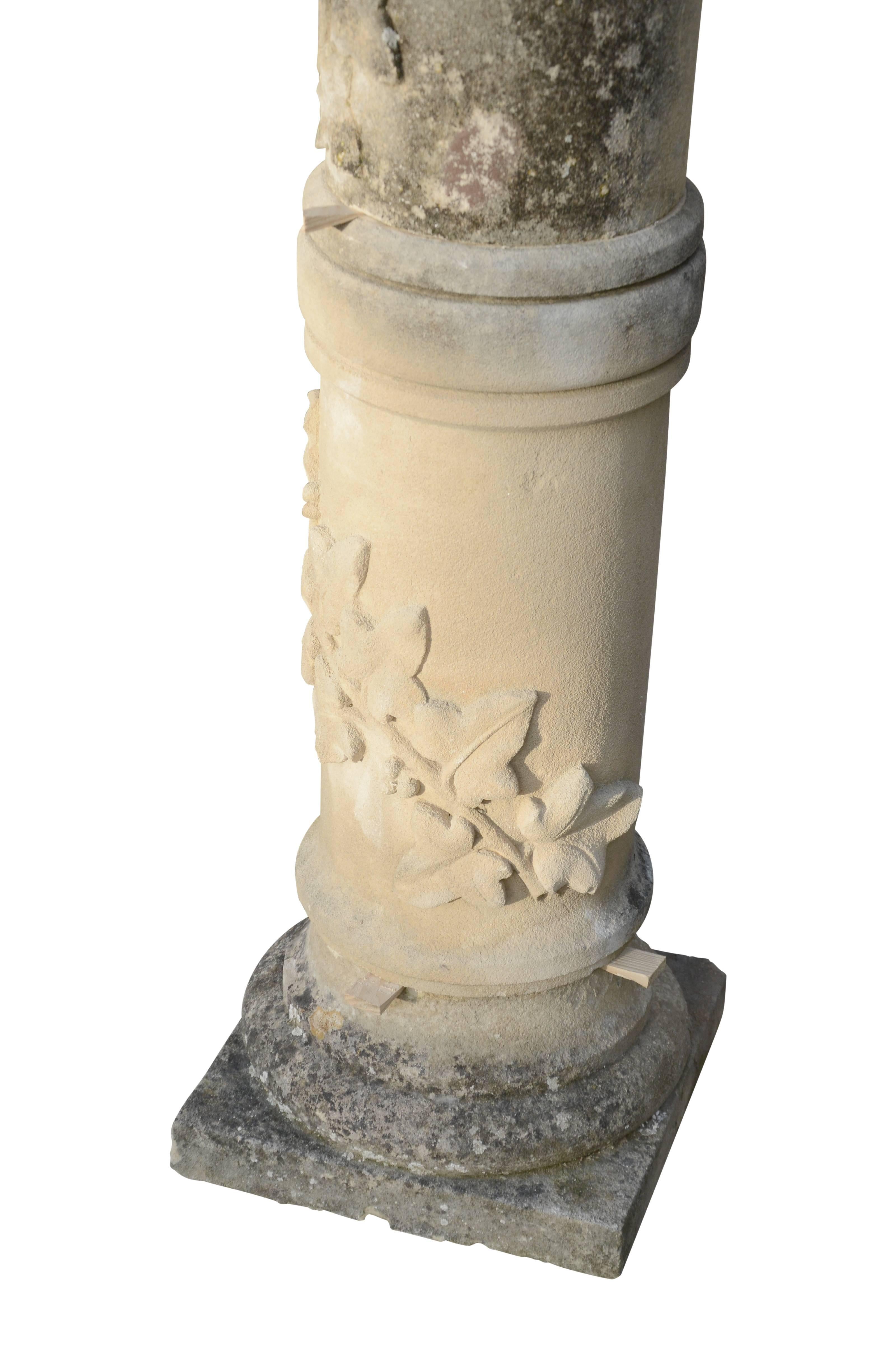 Pair of Carved Stone Columns, 19th Century 2