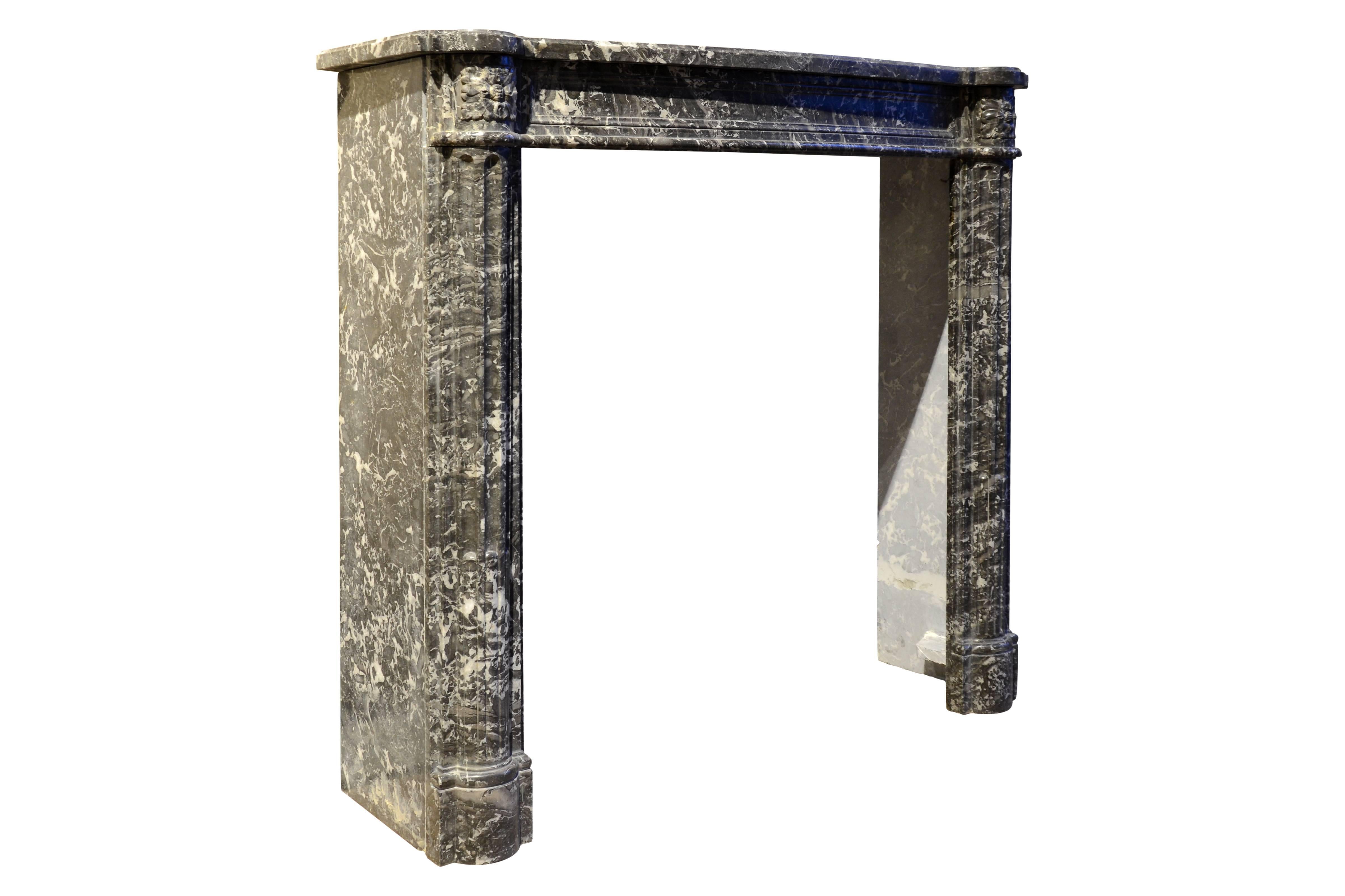 French Louis XVI Style Grey Sainte Anne Marble Fireplace, 19th Century For Sale