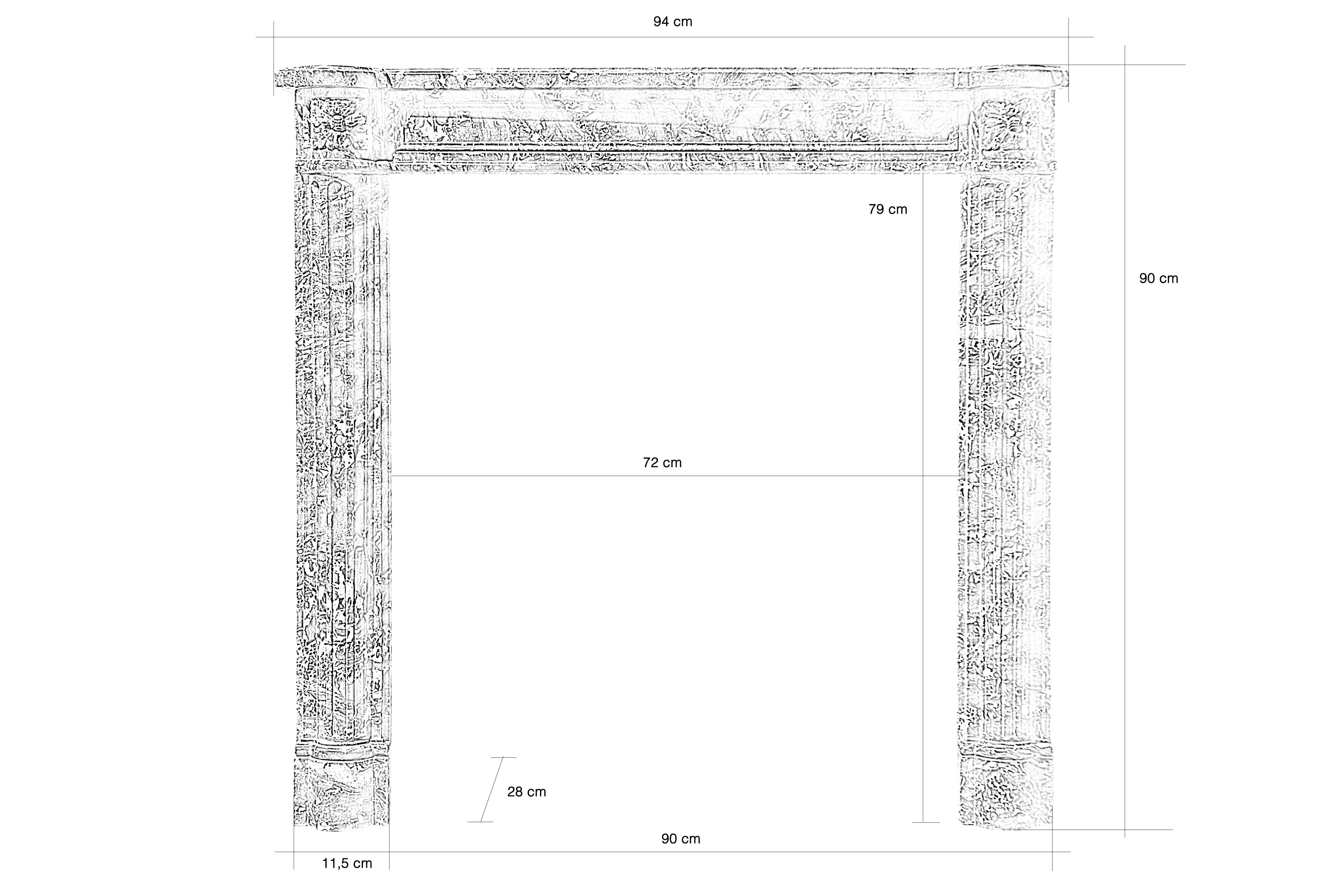 Dated from the 19th century, Louis XVI style grey Sainte Anne marble fireplace. The lintel is animated by a frame. The fluted jambs are half-columns engaged with capitals animated by rosette.