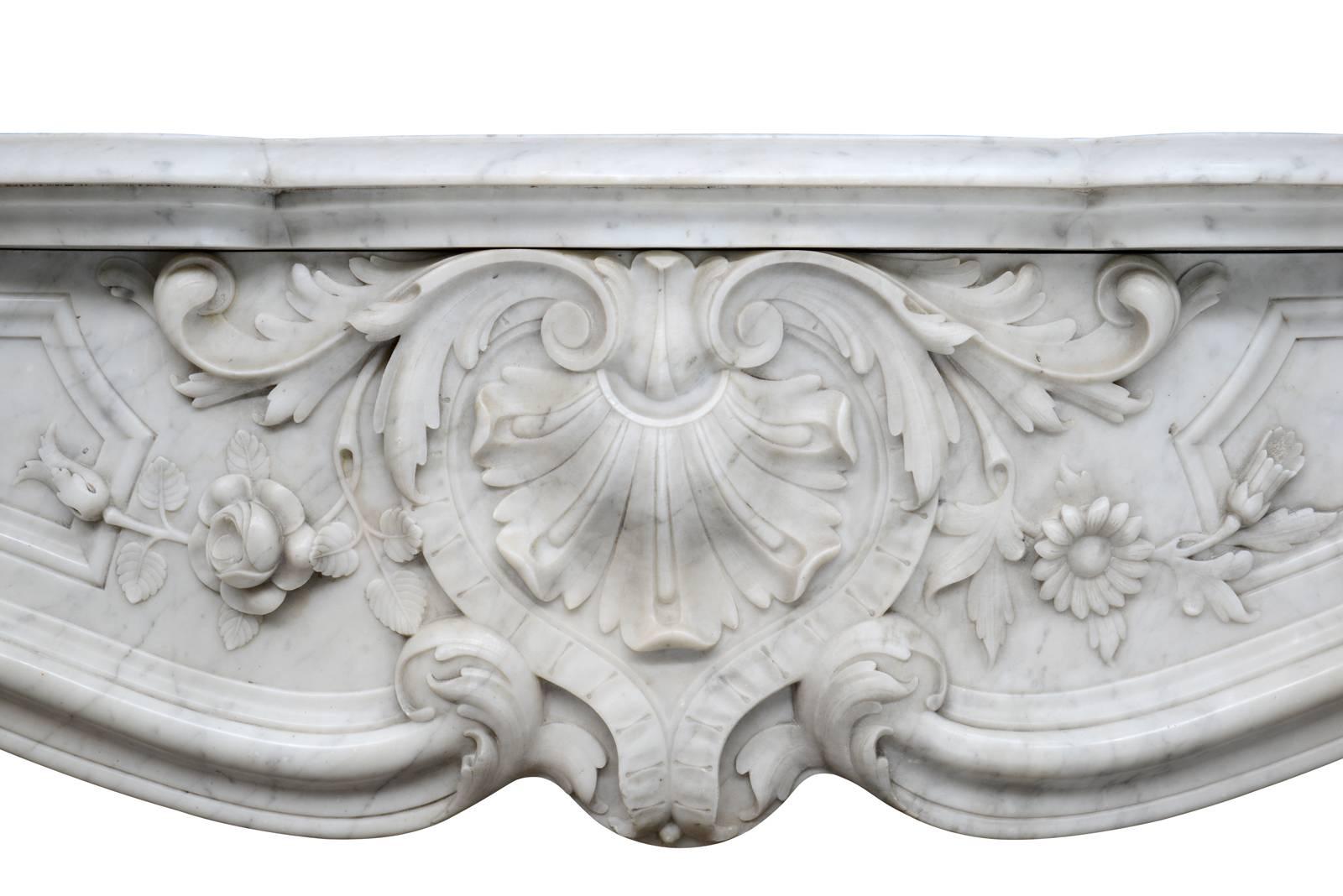 French Louis XV Style Carrara Marble Fireplace, 19th Century 1