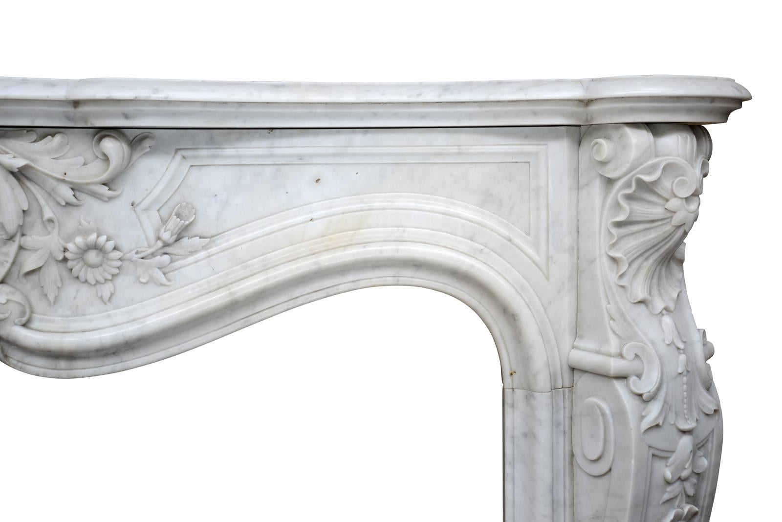 French Louis XV Style Carrara Marble Fireplace, 19th Century 2