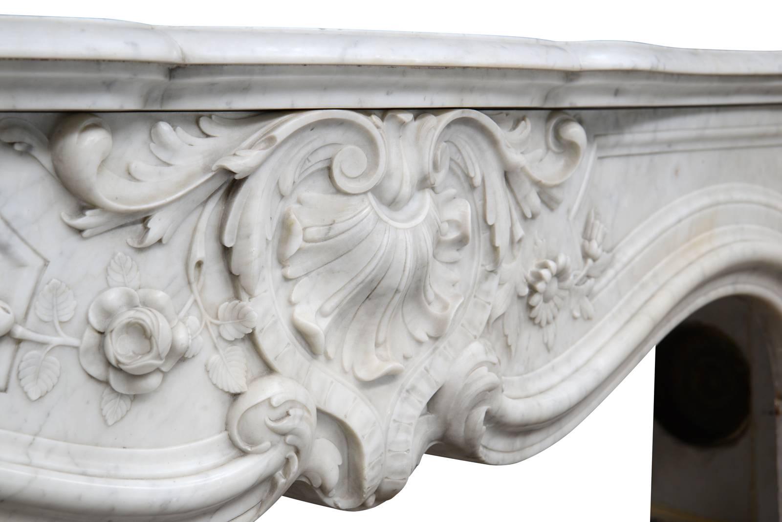 French Louis XV Style Carrara Marble Fireplace, 19th Century 4