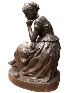 Cast Iron Statue Representing Cinderella, From Salin Foundry, 19th Century