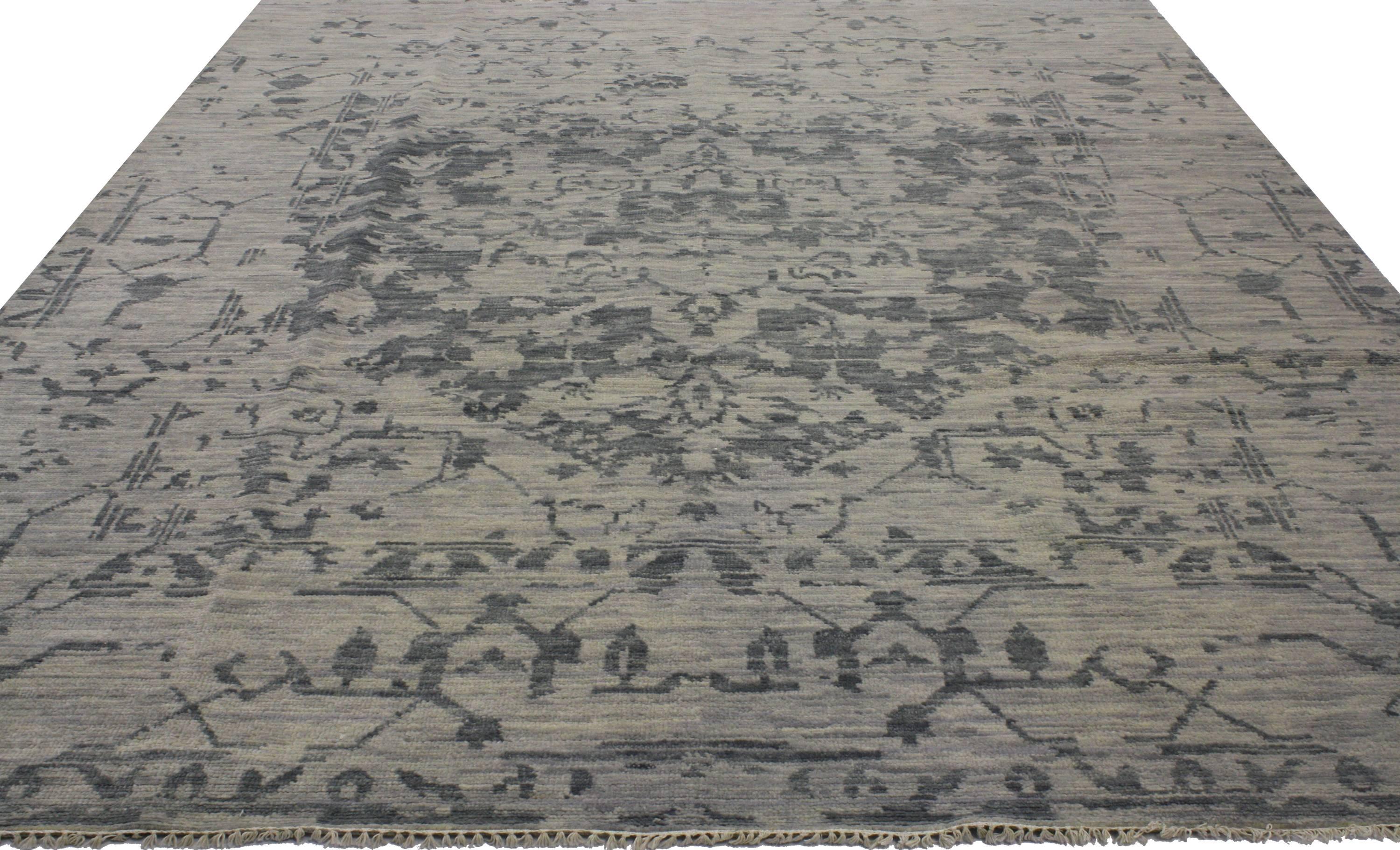 Indian Modern Gray Rug with Transitional Style and Erased Design
