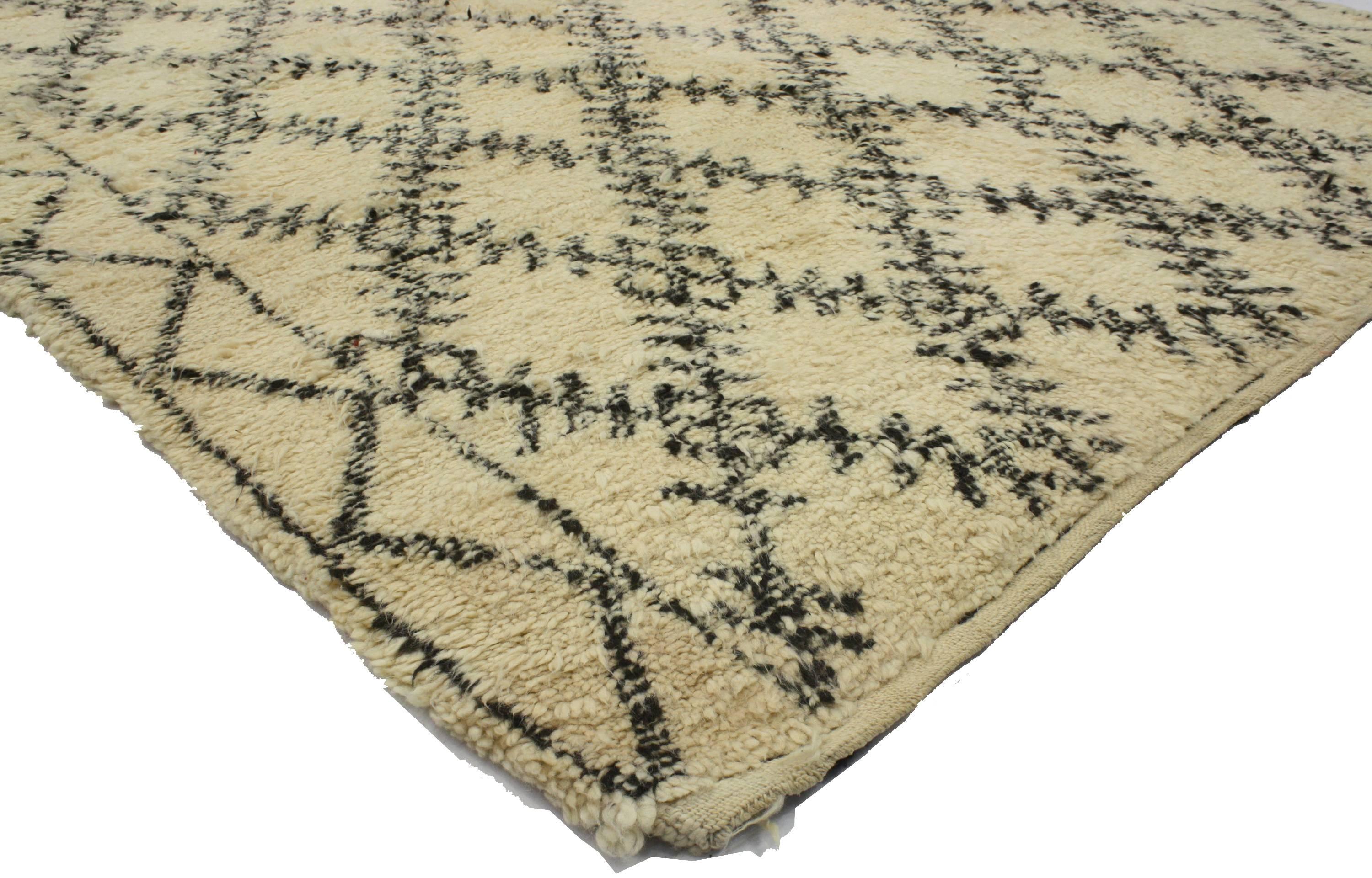 Hand-Knotted Vintage Beni Ourain Moroccan Rug with Modern Bauhaus Style, Beni Ouarain Rug