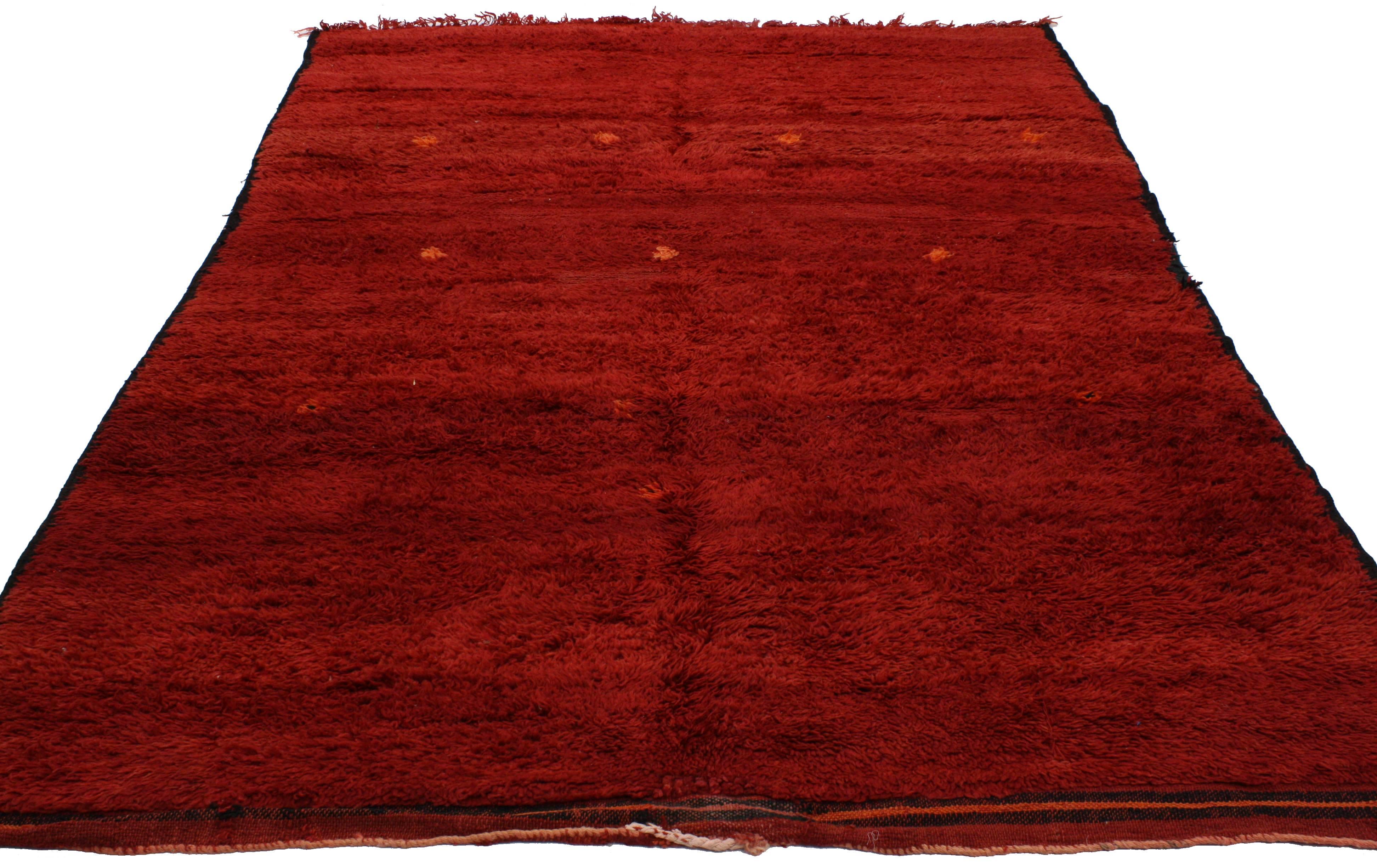Hand-Knotted Mid-Century Modern Style Berber Moroccan Rug in Red