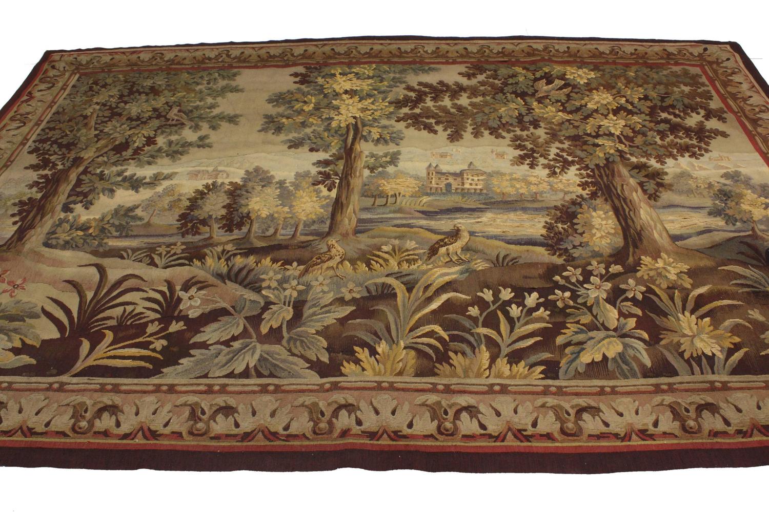 Late 19th Century Antique French Aubusson Verdure Garden Tapestry Wall Hanging For Sale at 1stdibs