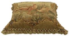 Late 19th Century Antique European Tapestry Pillow with Aubusson Pheasants