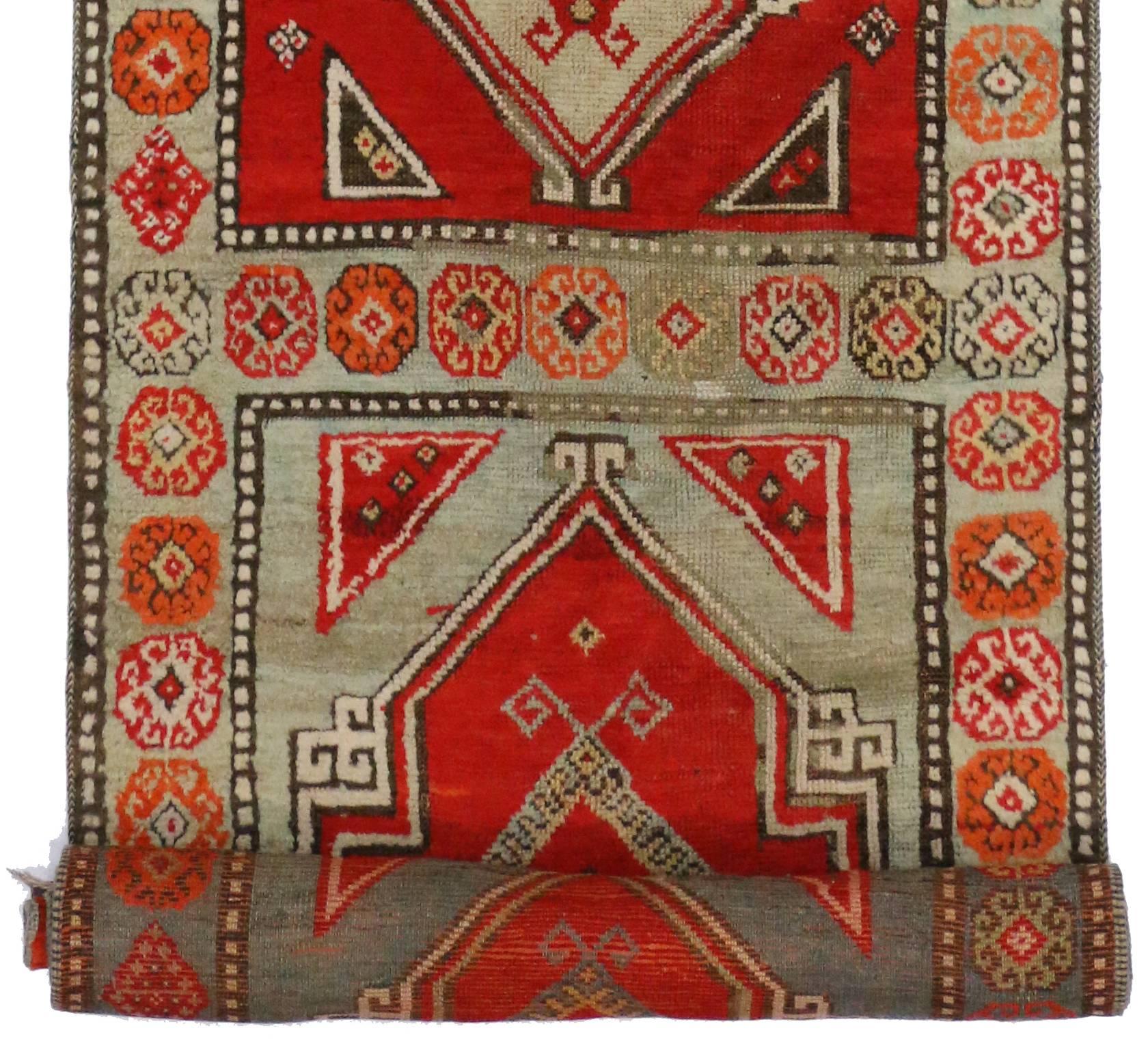 50444 Vintage Turkish Oushak Runner with Eclectic Mediterranean Style 02’10 x 14’09. With its timeless elegance and regal charm, this hand knotted wool vintage Turkish Oushak is well-balanced and dignified with bespoke style. The field highlights a