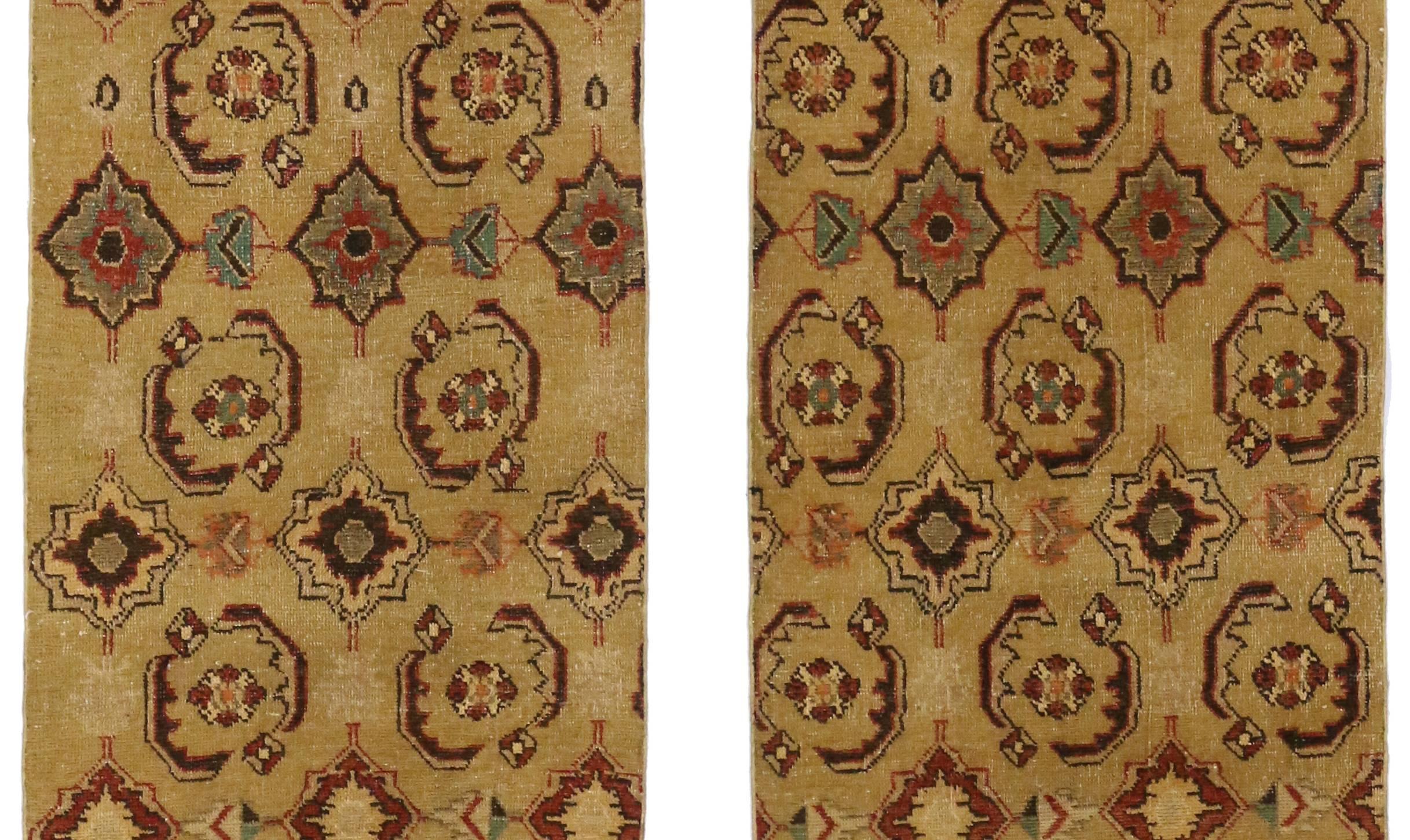 Pair of Vintage Turkish Oushak Carpet Runners with Rustic Arts and Crafts Style For Sale 3