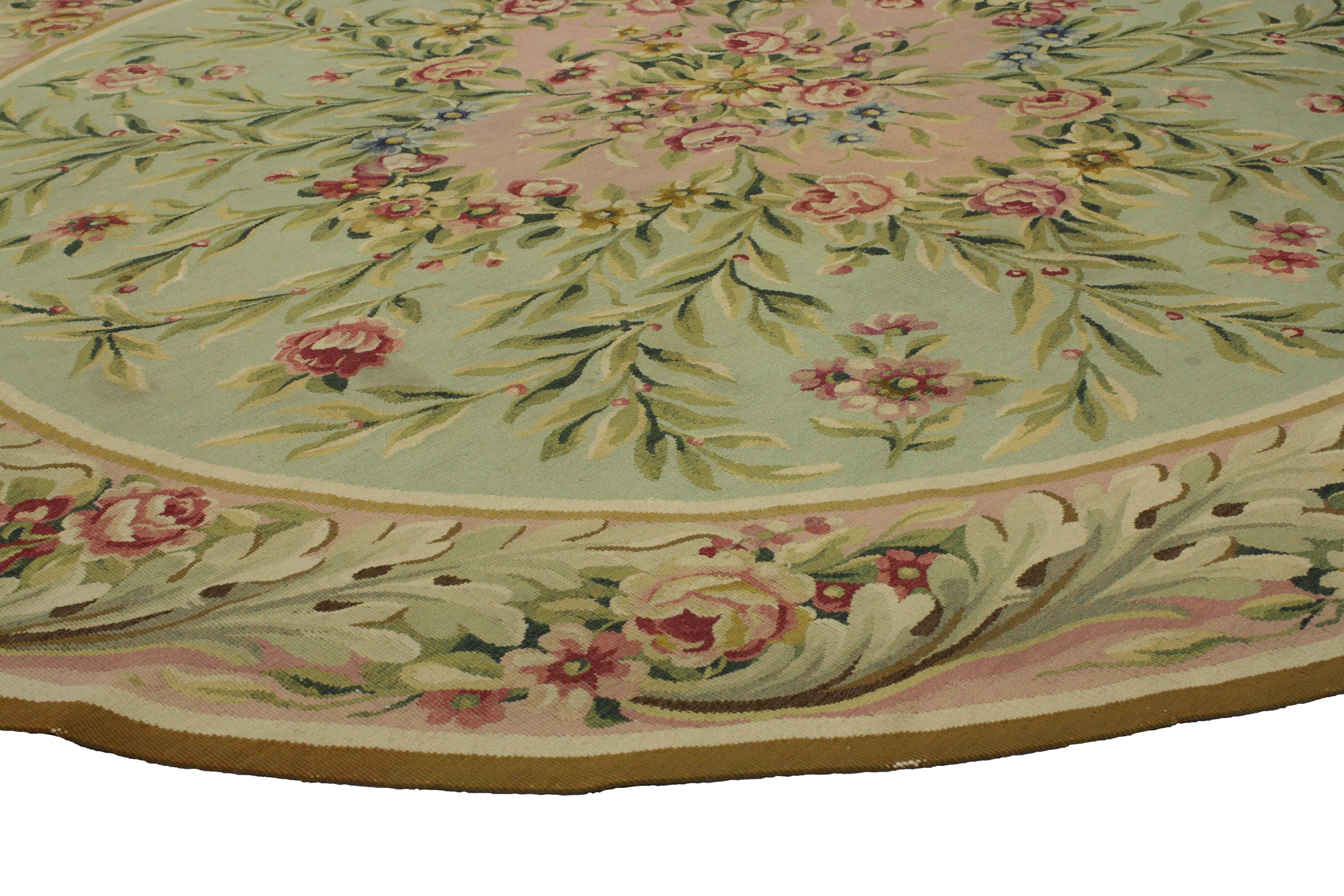 Antique French Aubusson Round Rug with Rococo Style at 1stDibs round