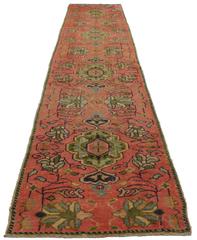 Vintage Turkish Oushak Runner with Arts & Crafts Style, Narrow Hallway Runner