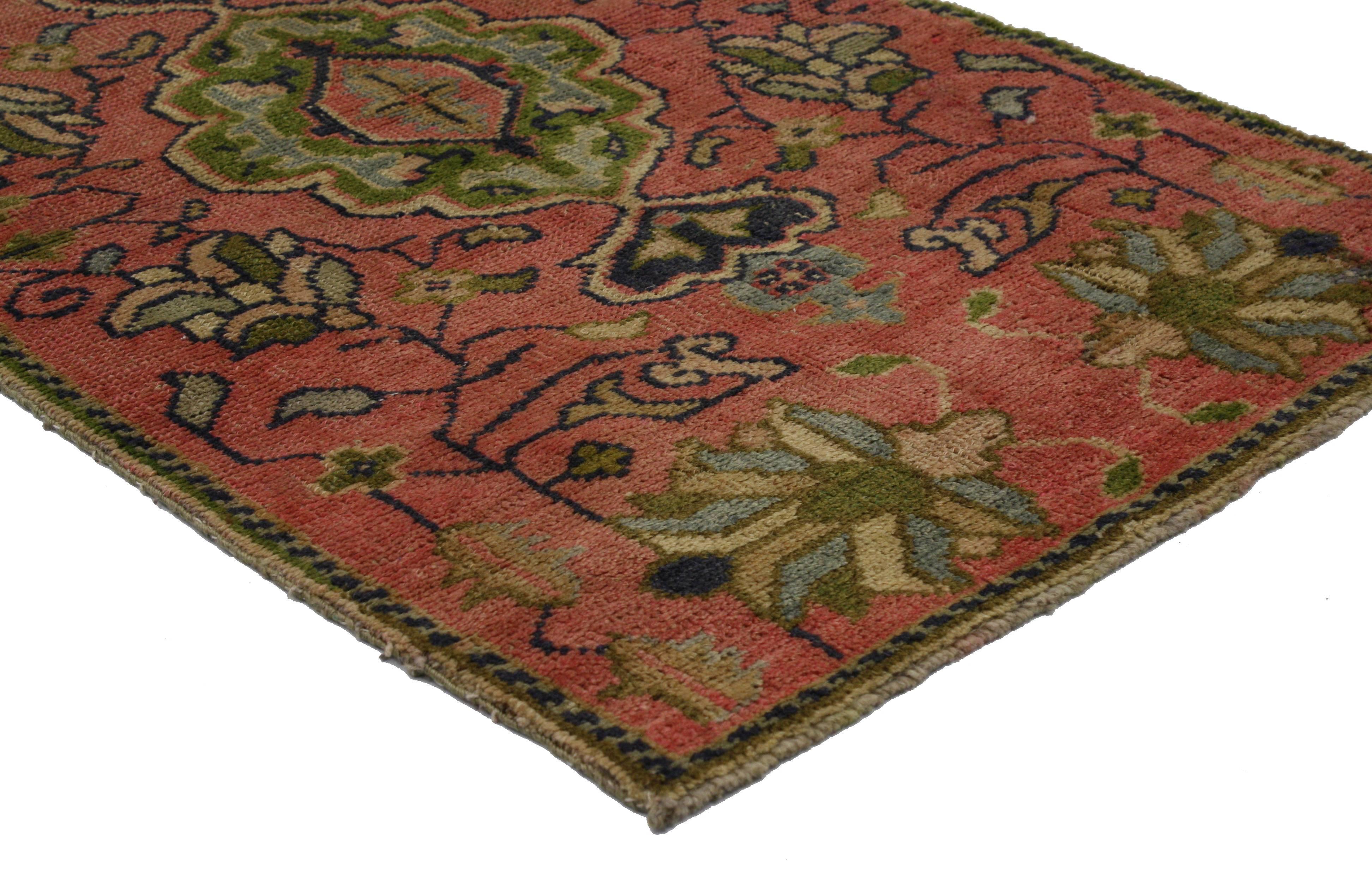 Arts and Crafts Vintage Turkish Oushak Runner with Arts & Crafts Style, Narrow Hallway Runner