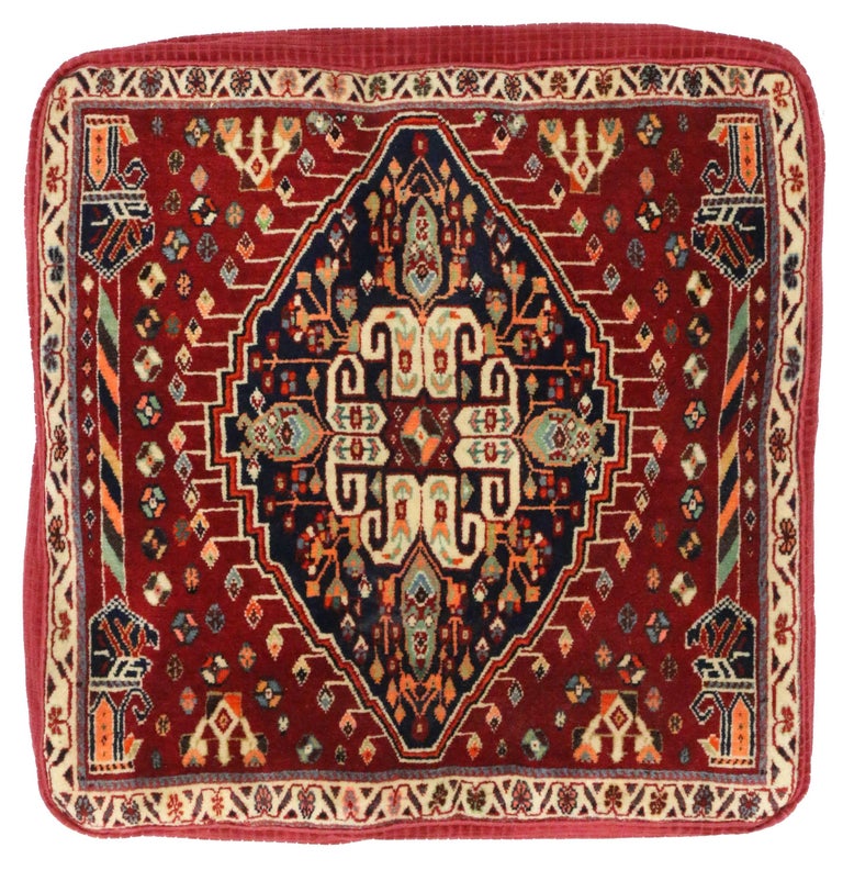 Antique Persian Ghashghaei Pillow, Persian Rug Cushions