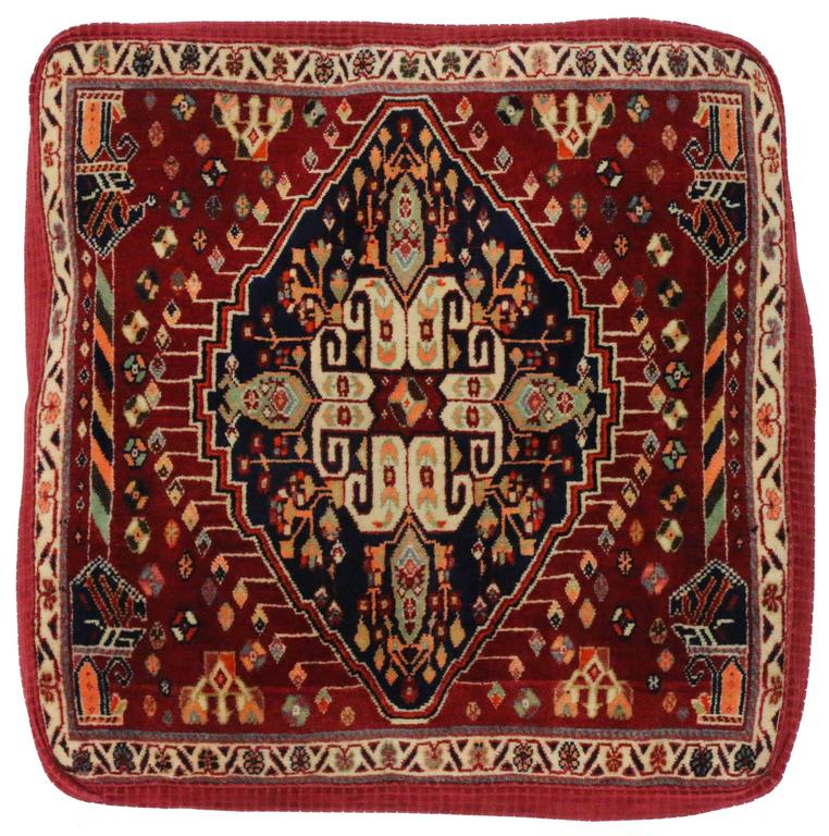 Vintage Persian Ghashghaei Pillow Poshti Cushion For Sale at 1stdibs