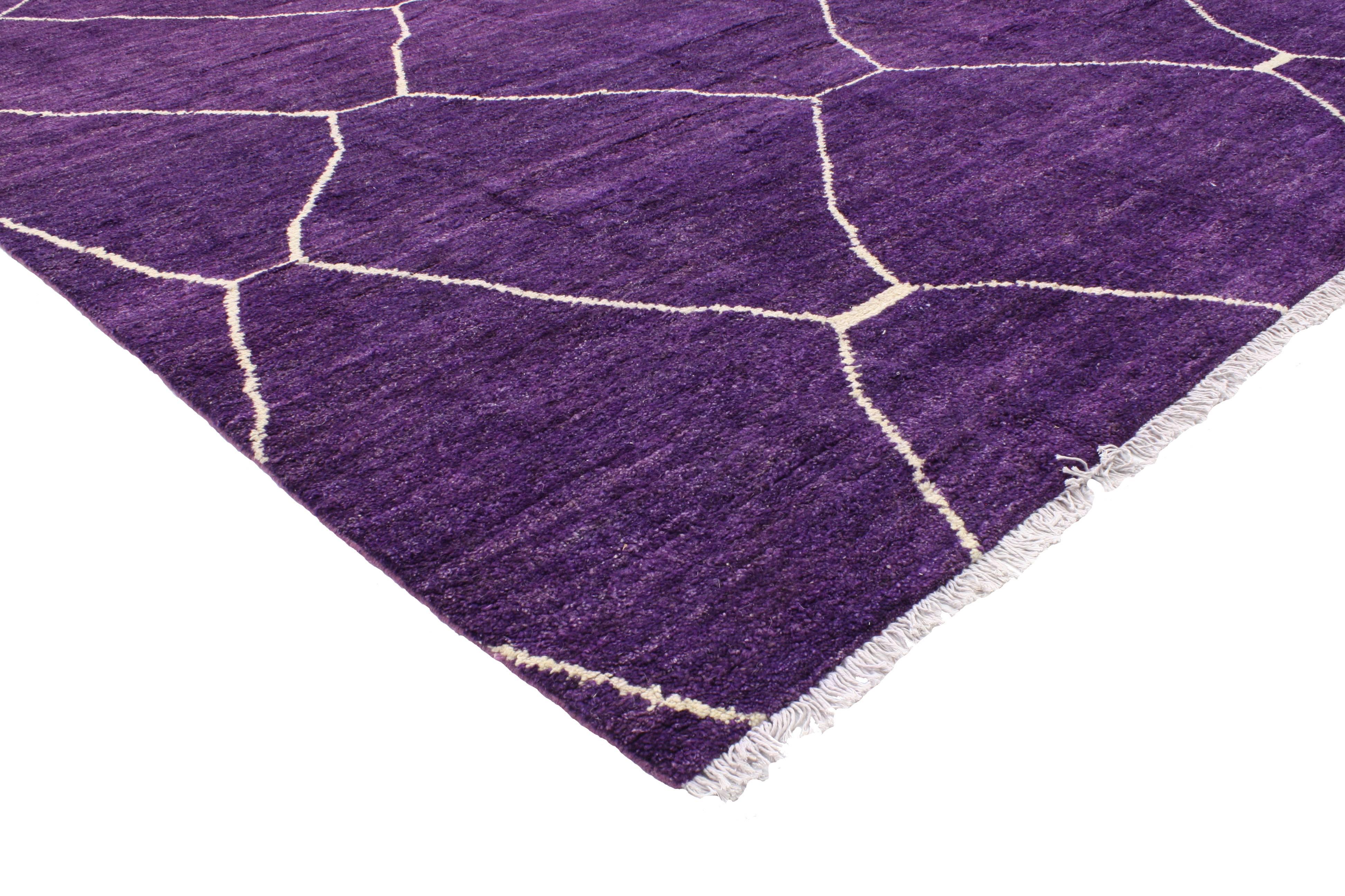 Infuse your space with this purple Amethyst color Moroccan style rug with Boho Chic Style. Saturated in an extraordinary palette of purple, this Moroccan style rug showcases true simplistic style with a punch of color. The asymmetrical lines in this