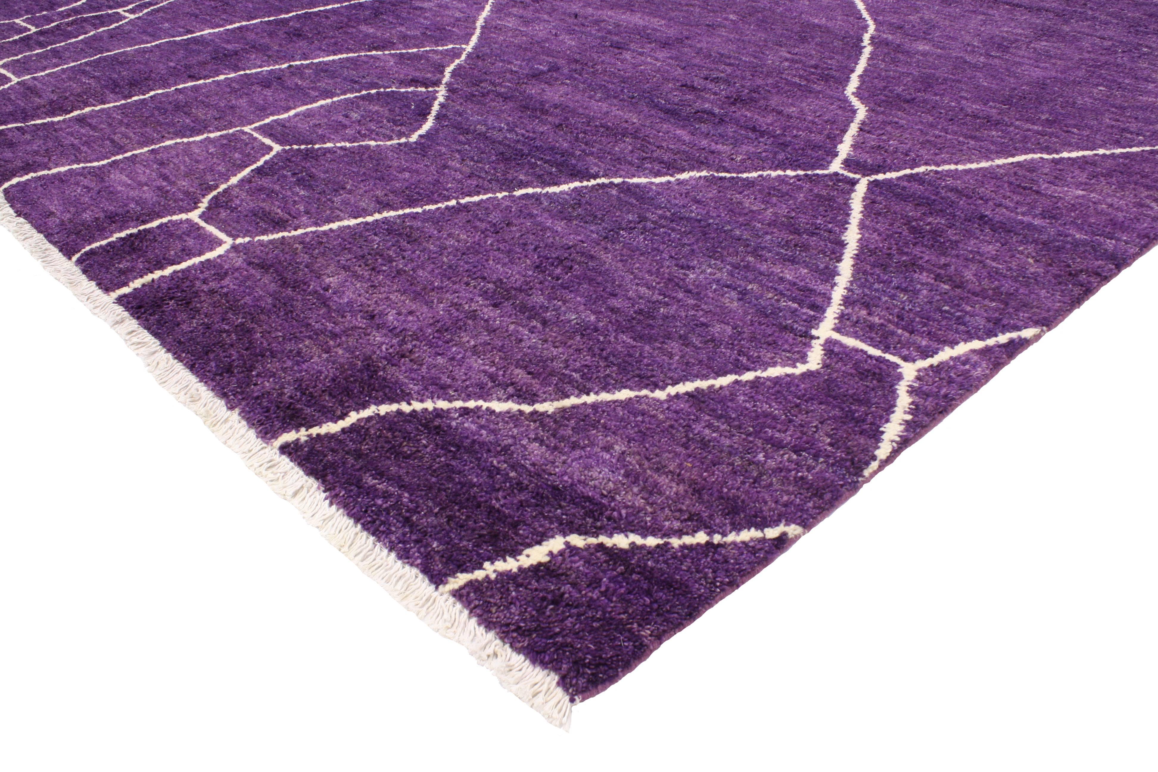 Pakistani Contemporary Purple Amethyst Moroccan Style Rug with Boho Chic Style