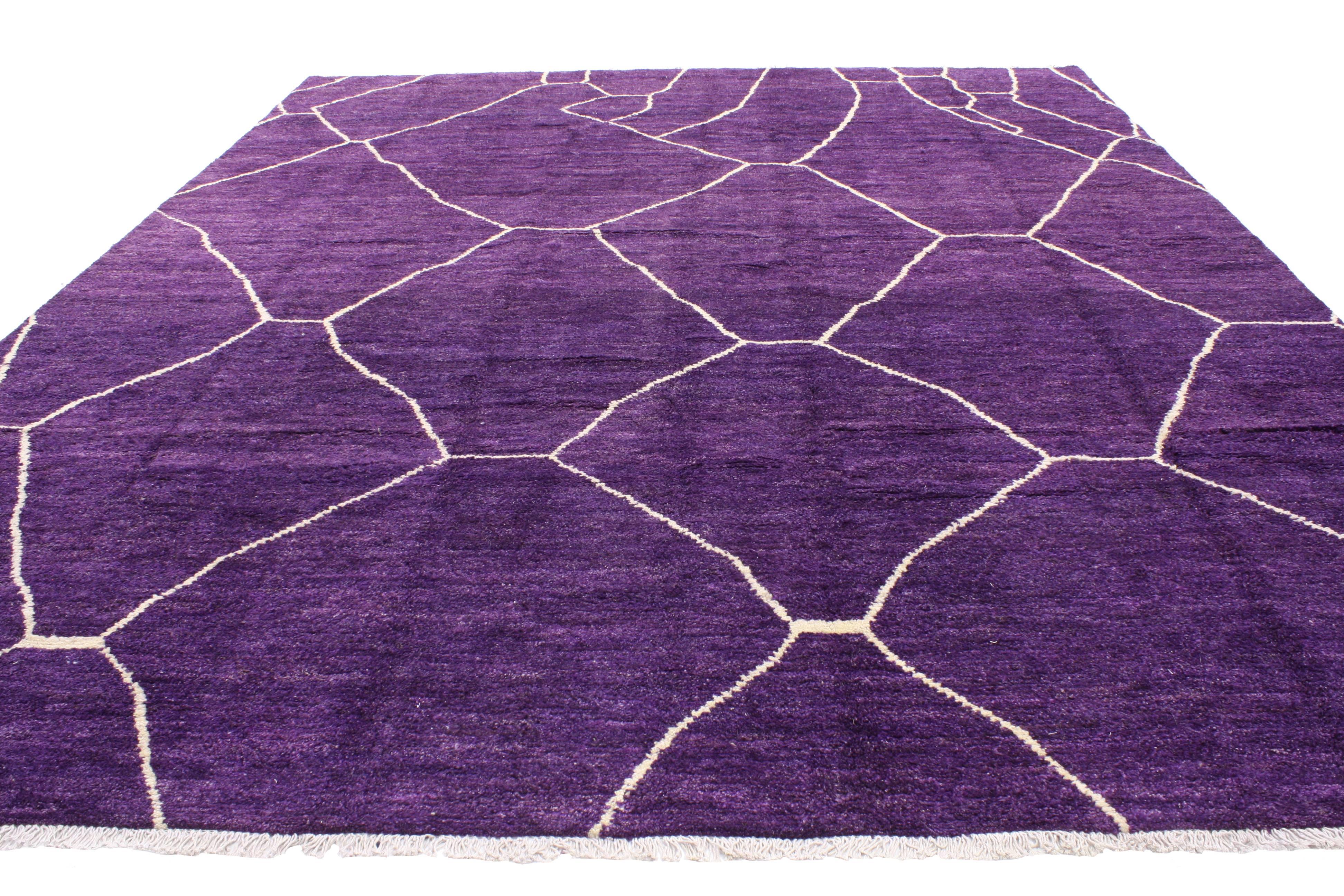 Mid-Century Modern Contemporary Purple Amethyst Moroccan Style Rug with Boho Chic Style