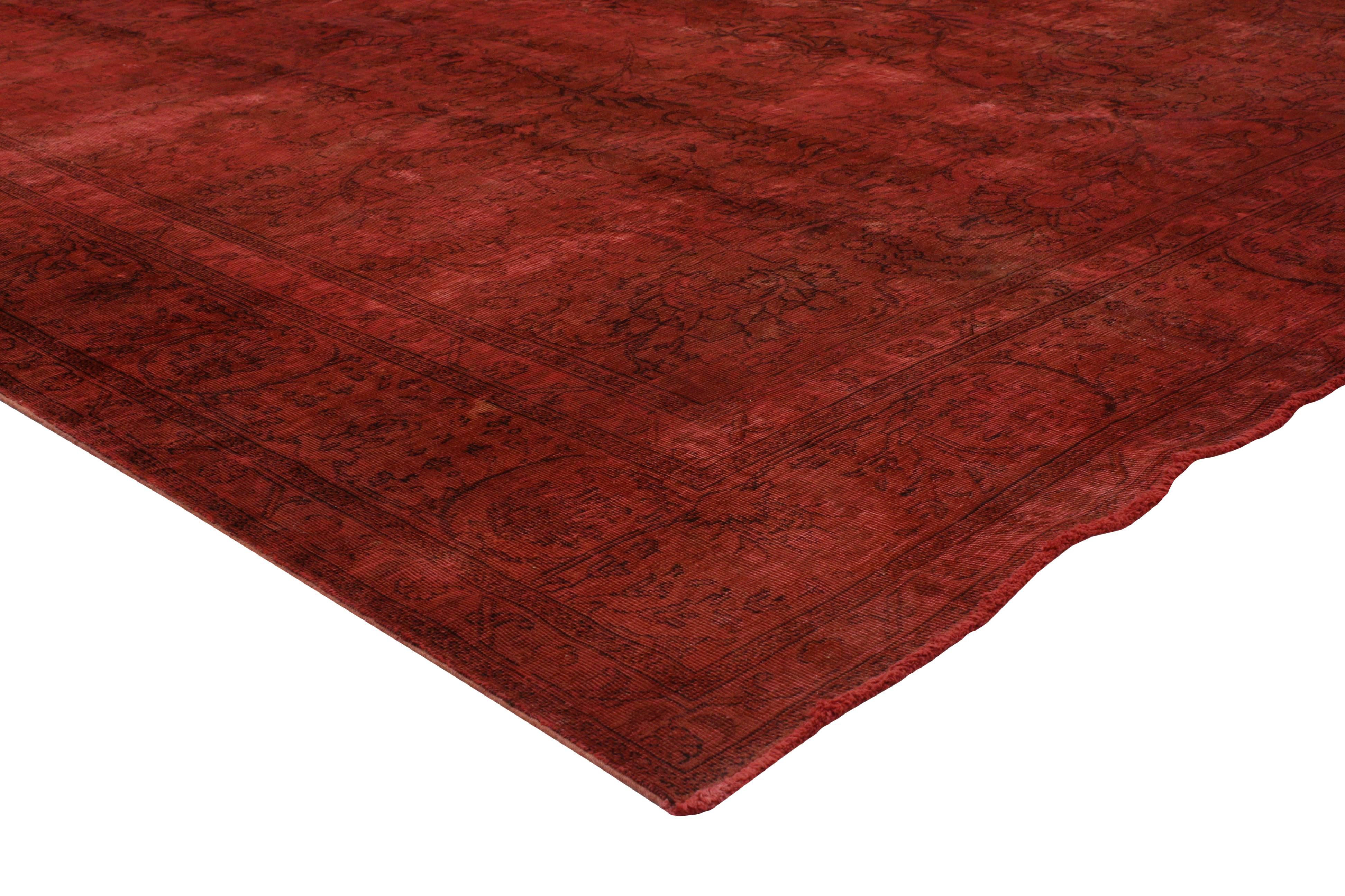 Distressed Overdyed Red Persian Area Rug with Luxe Industrial Style 2