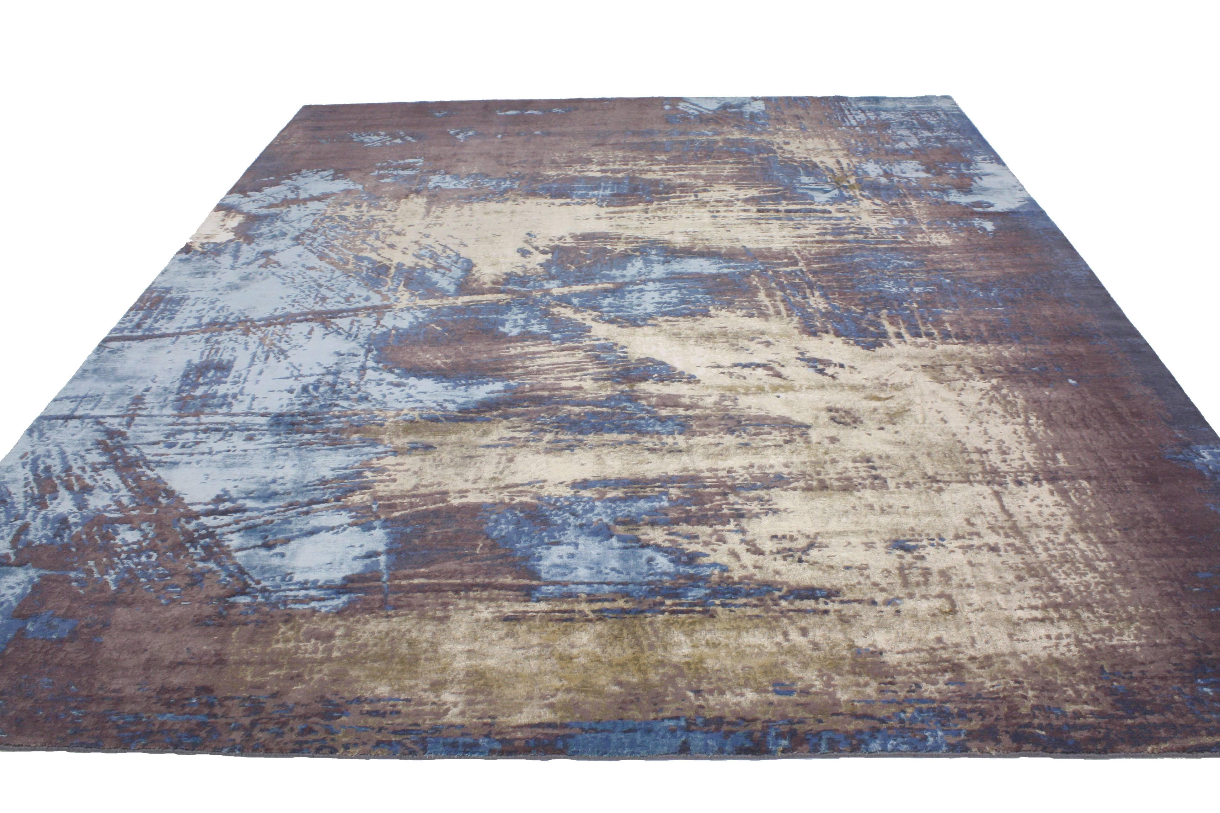 Hand-Knotted Modern Style Rug with Contemporary Abstract Scratch Texture Rug