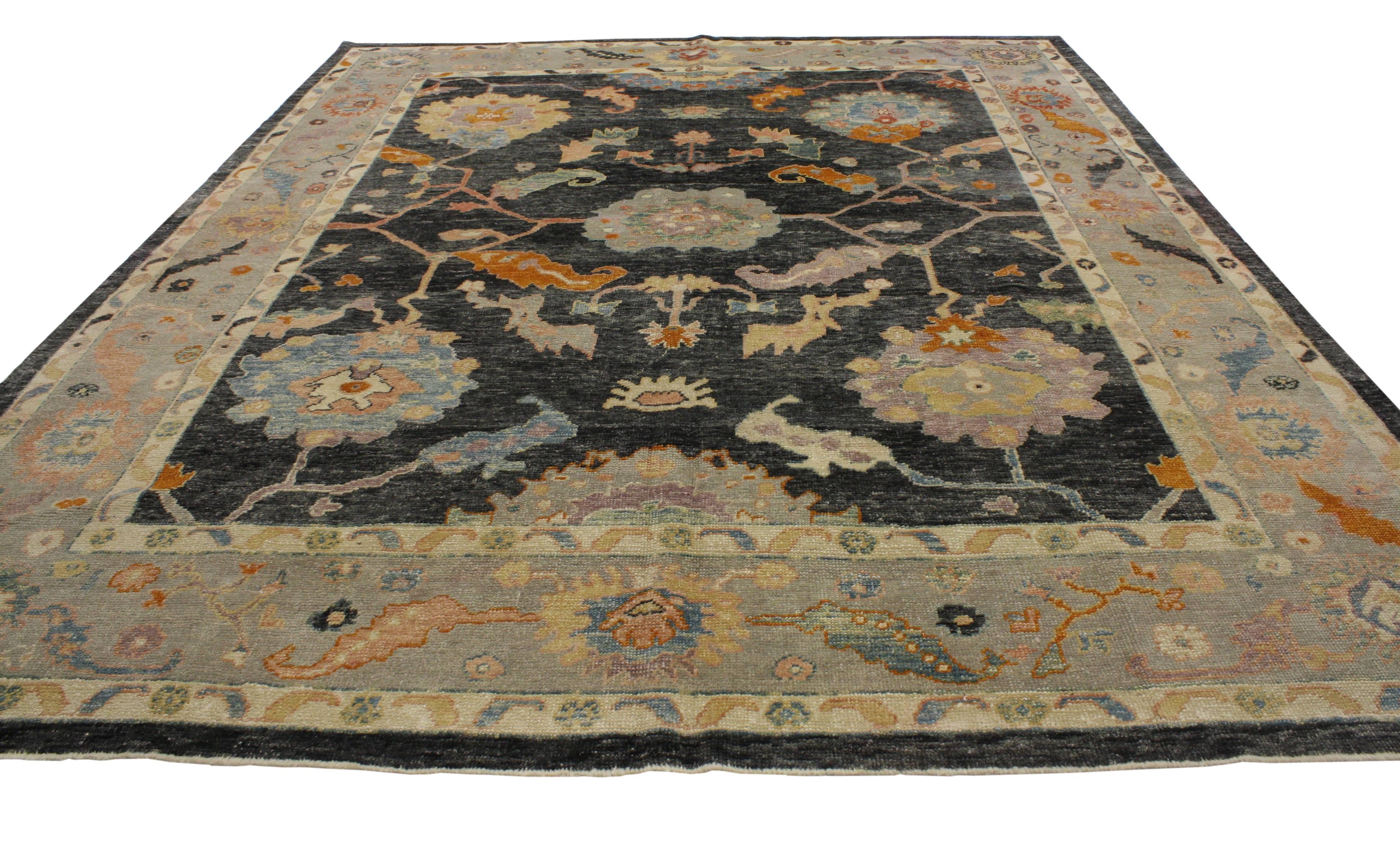 Hand-Knotted New Colorful Contemporary Turkish Oushak Rug with Modern Hollywood Regency Style