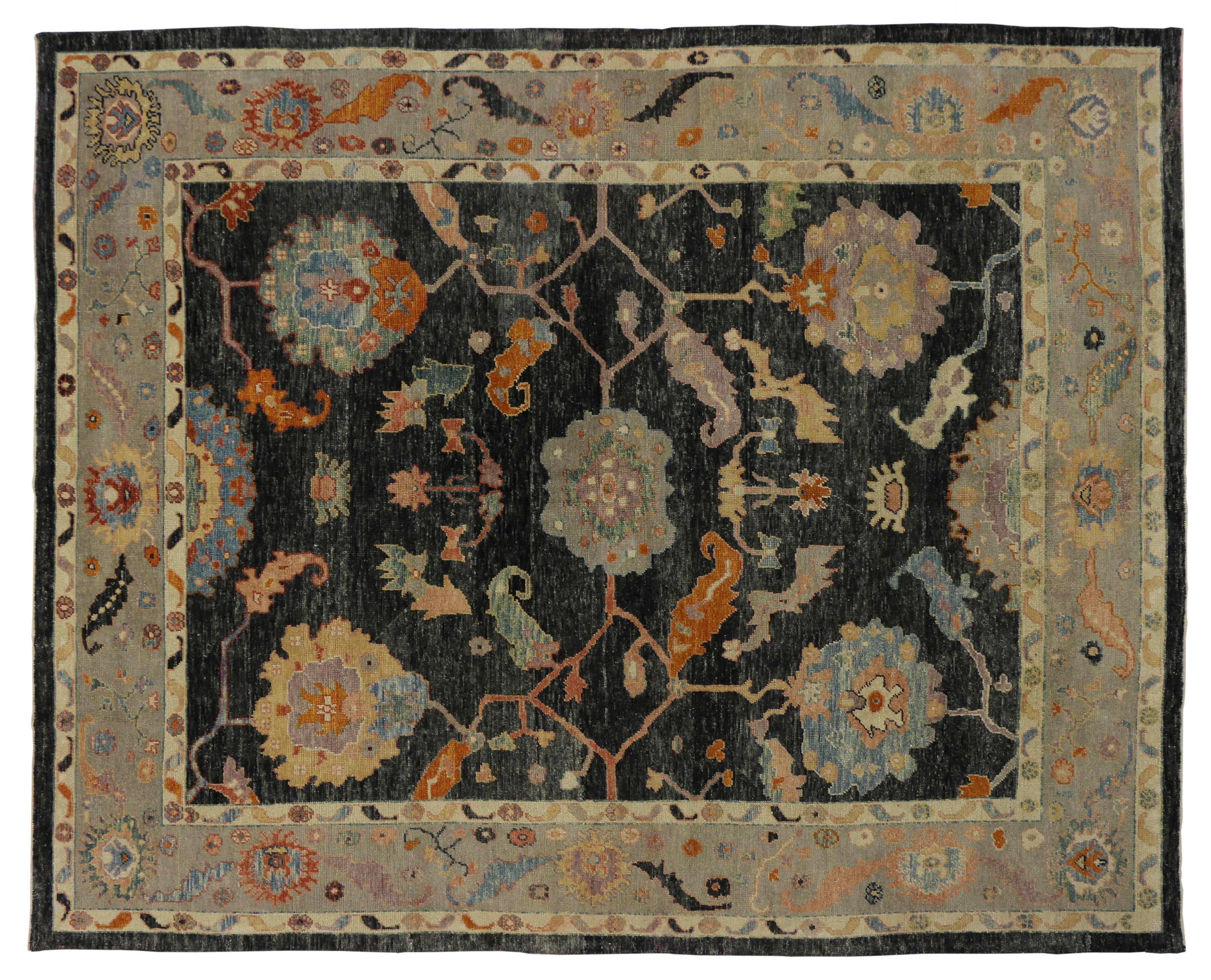 Wool New Colorful Contemporary Turkish Oushak Rug with Modern Hollywood Regency Style