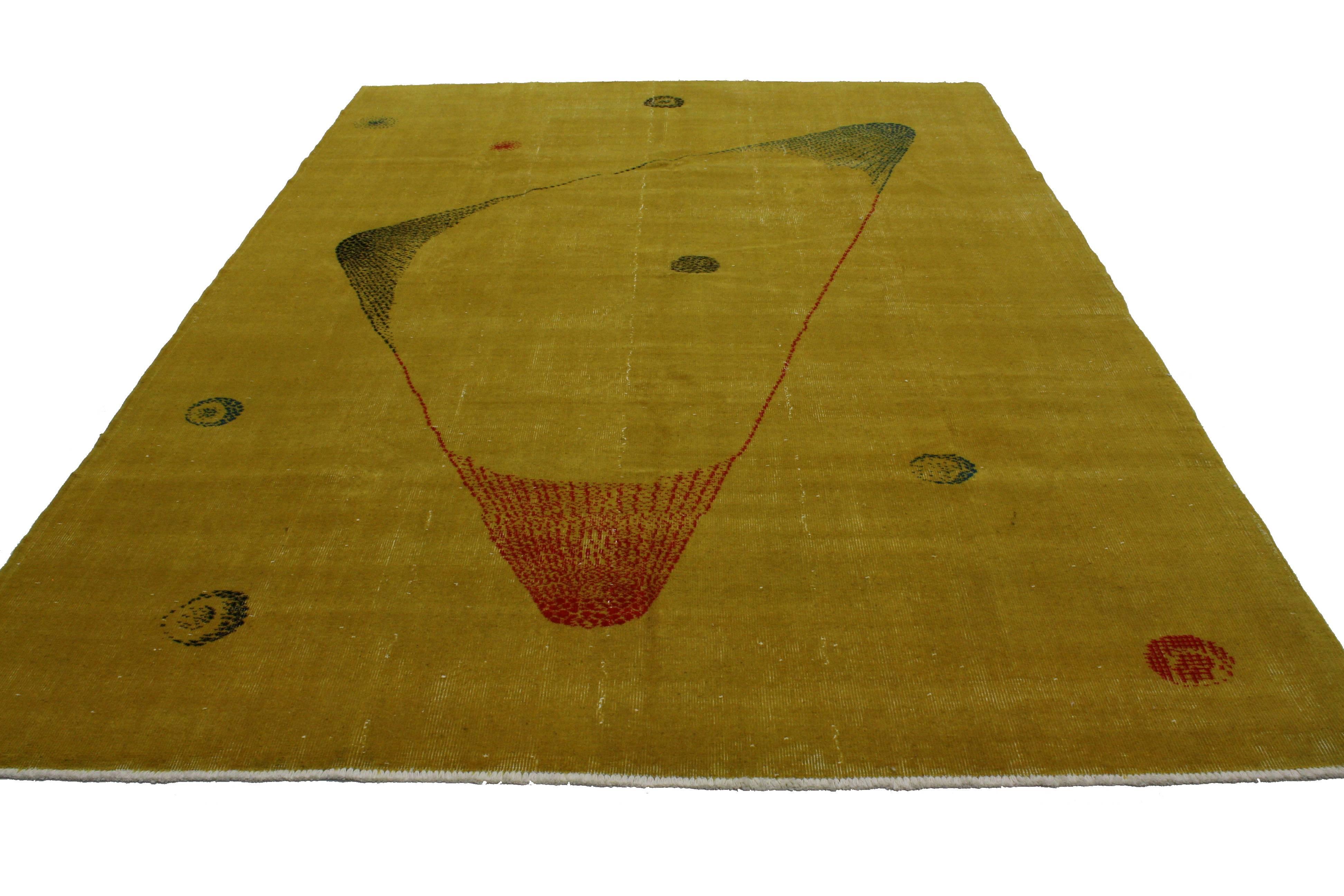 Hand-Knotted Distressed Vintage Turkish Sivas Rug with Modern Industrial Art Deco Style