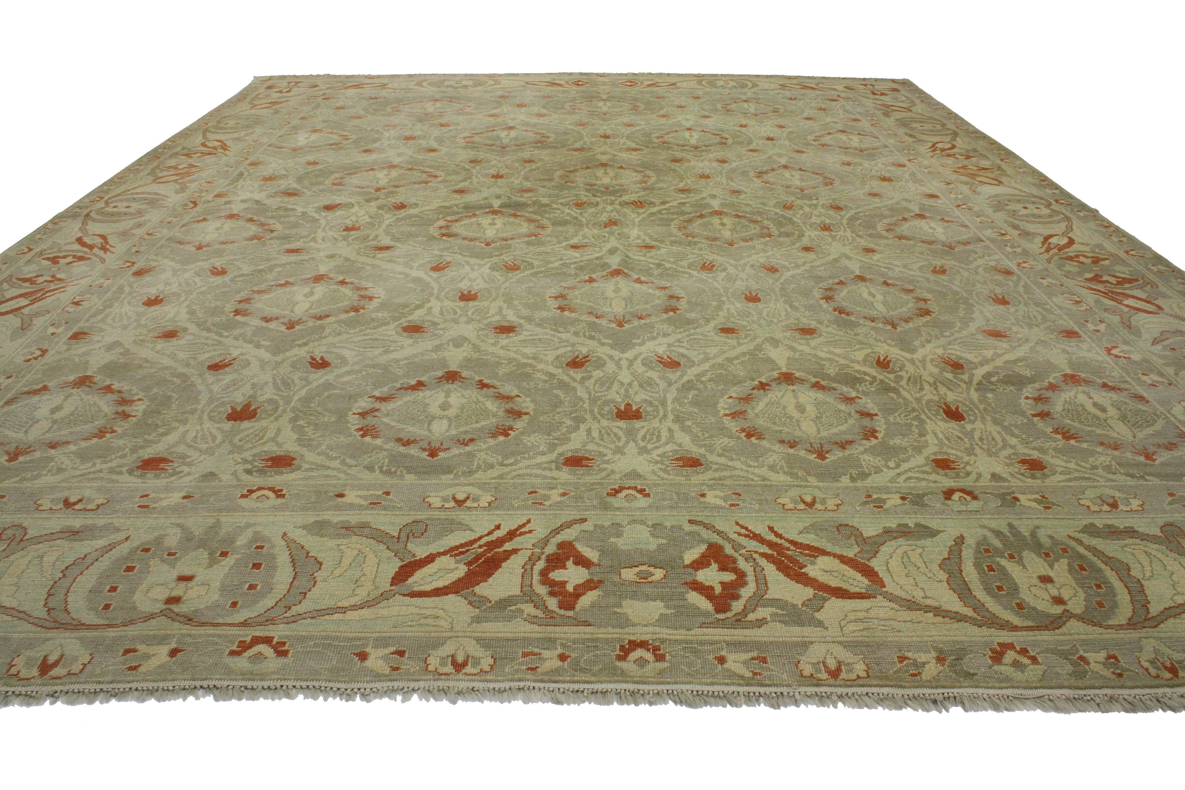 Hand-Knotted New Turkish Oushak Rug with Arts & Crafts Style Inspired by William Morris