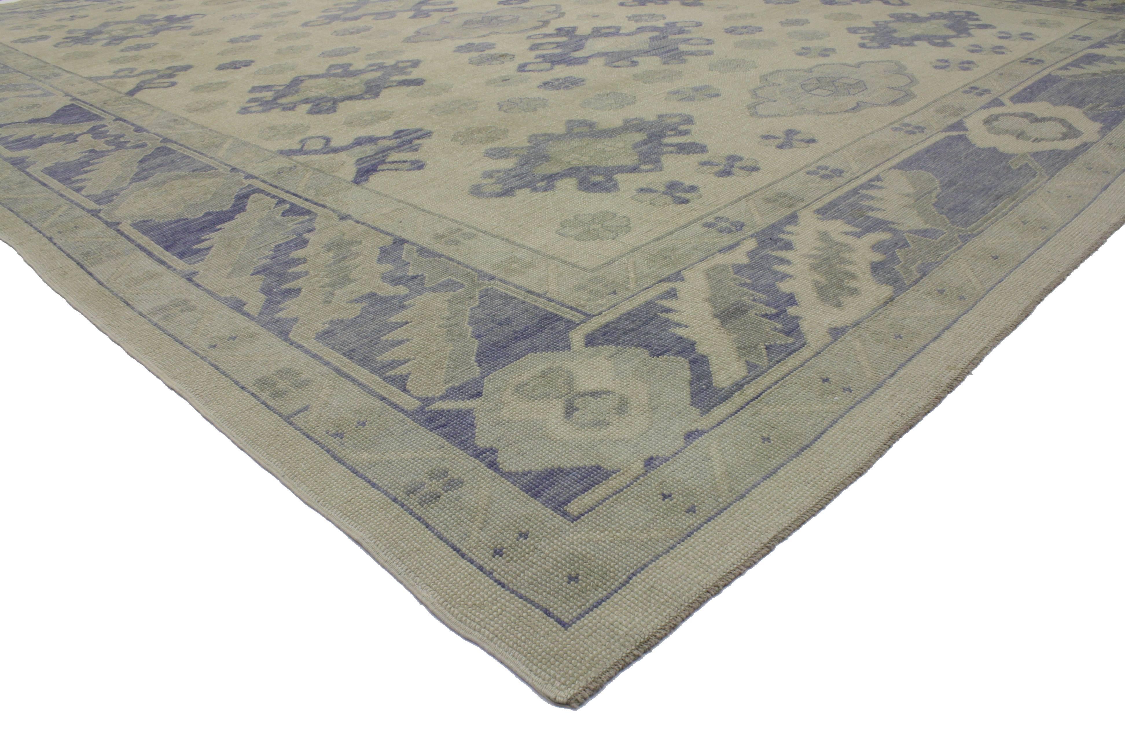 Hand-Knotted Modern Turkish Oushak Rug with Transitional Style in Majorelle Blue