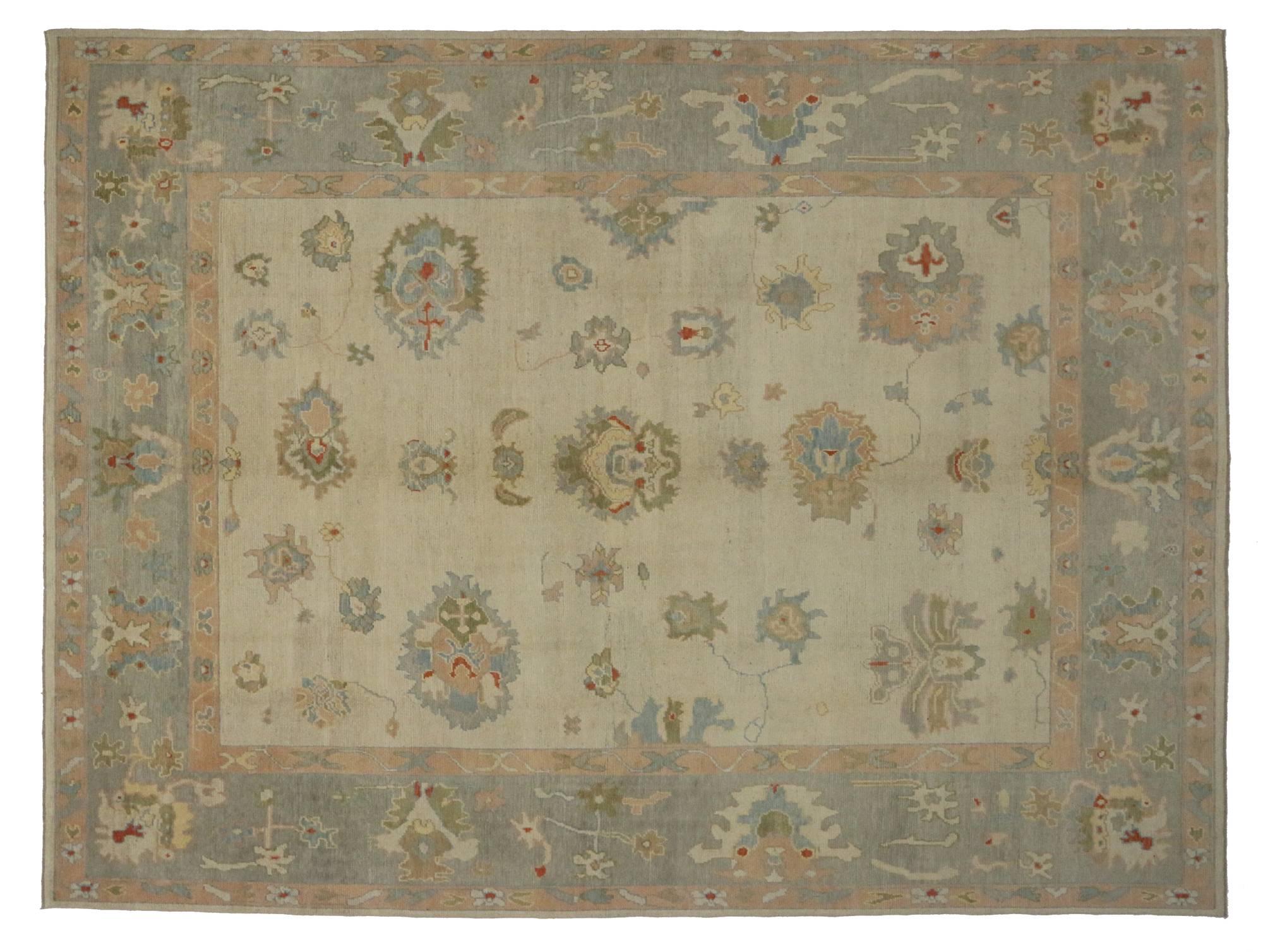 New Contemporary Turkish Oushak Area Rug with French Provincial Style In Excellent Condition In Dallas, TX