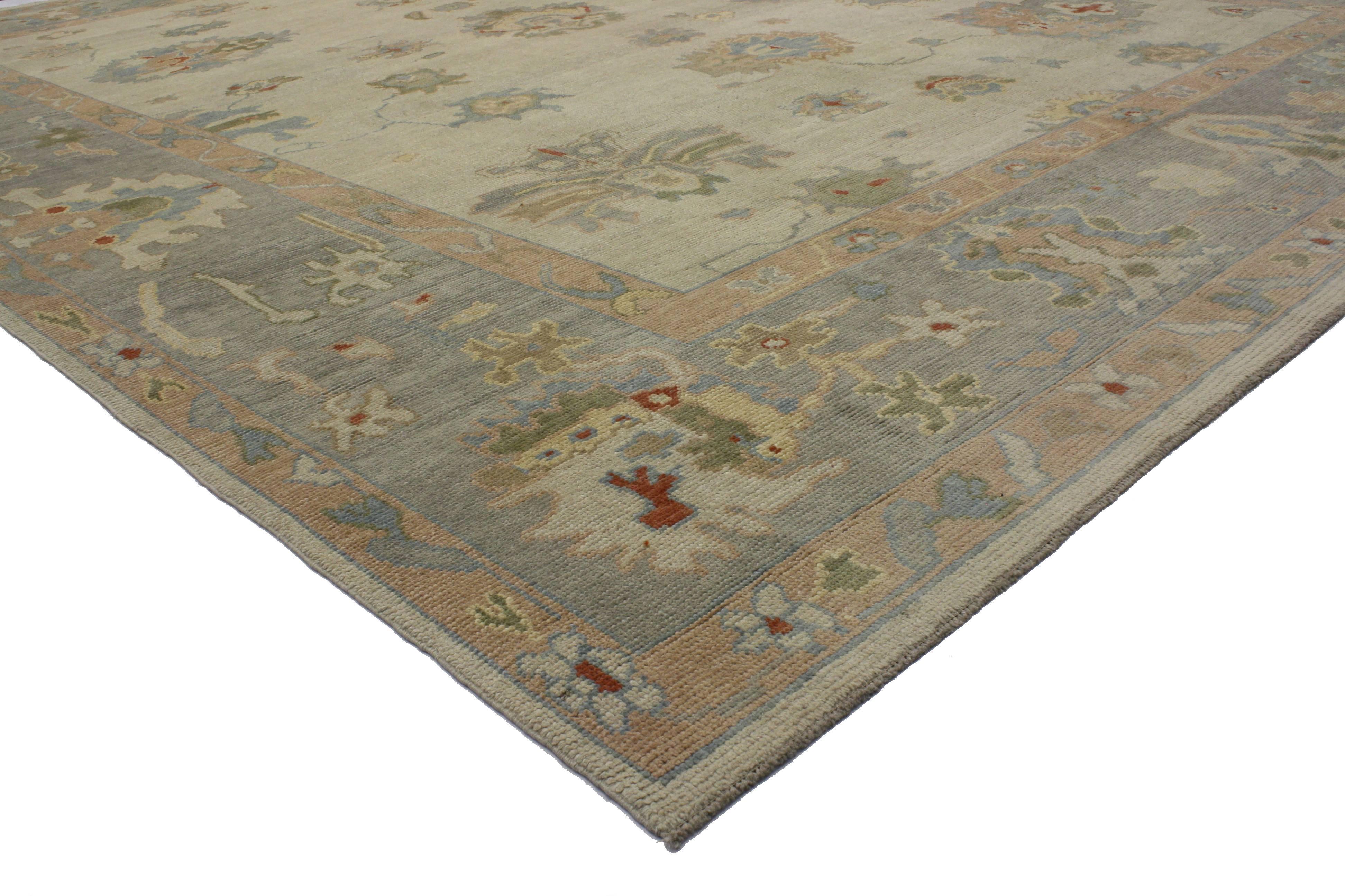 Hand-Knotted New Contemporary Turkish Oushak Area Rug with French Provincial Style