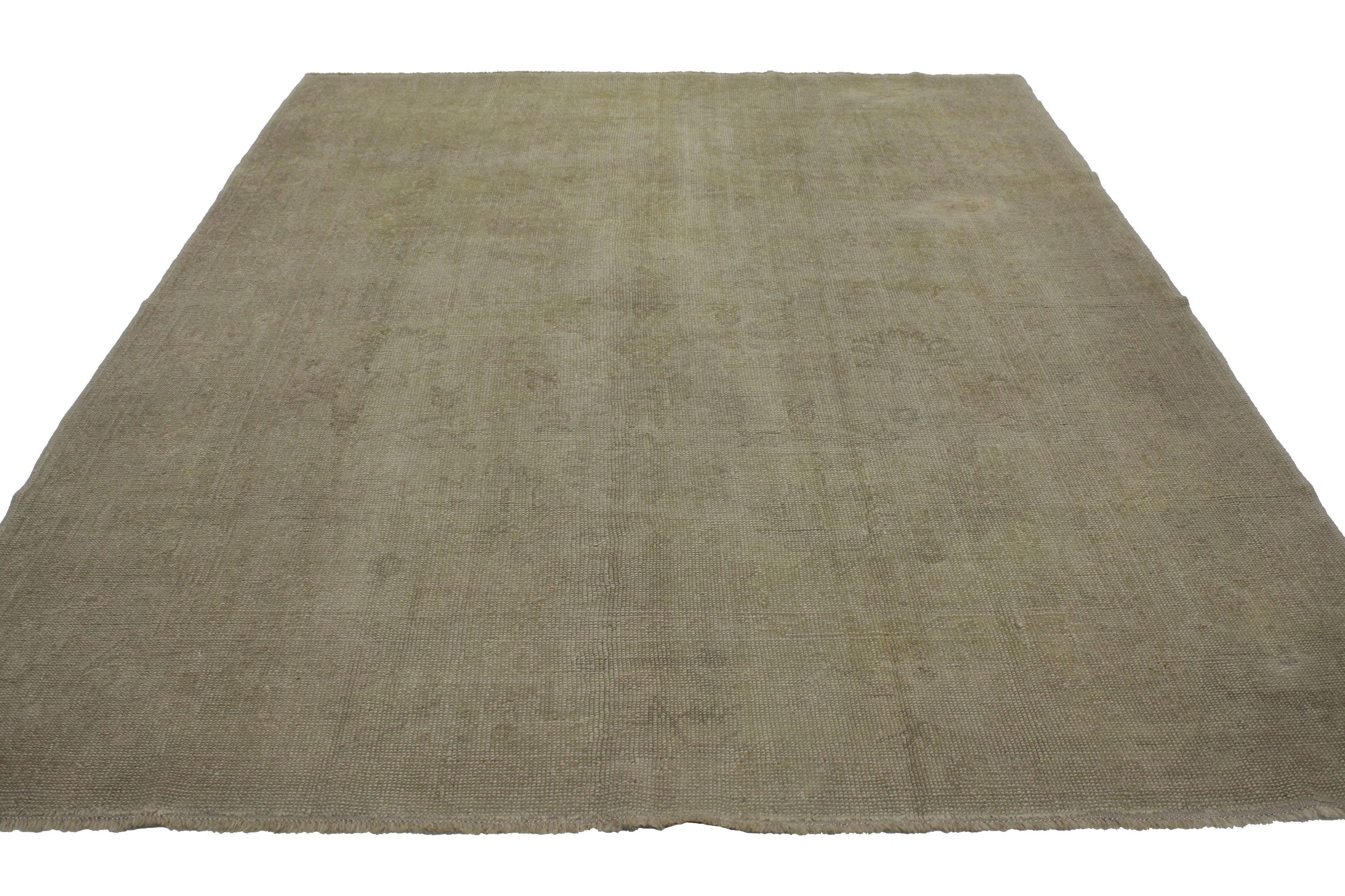 Hand-Knotted Modern Turkish Oushak Rug with Minimalist Style and Muted Colors