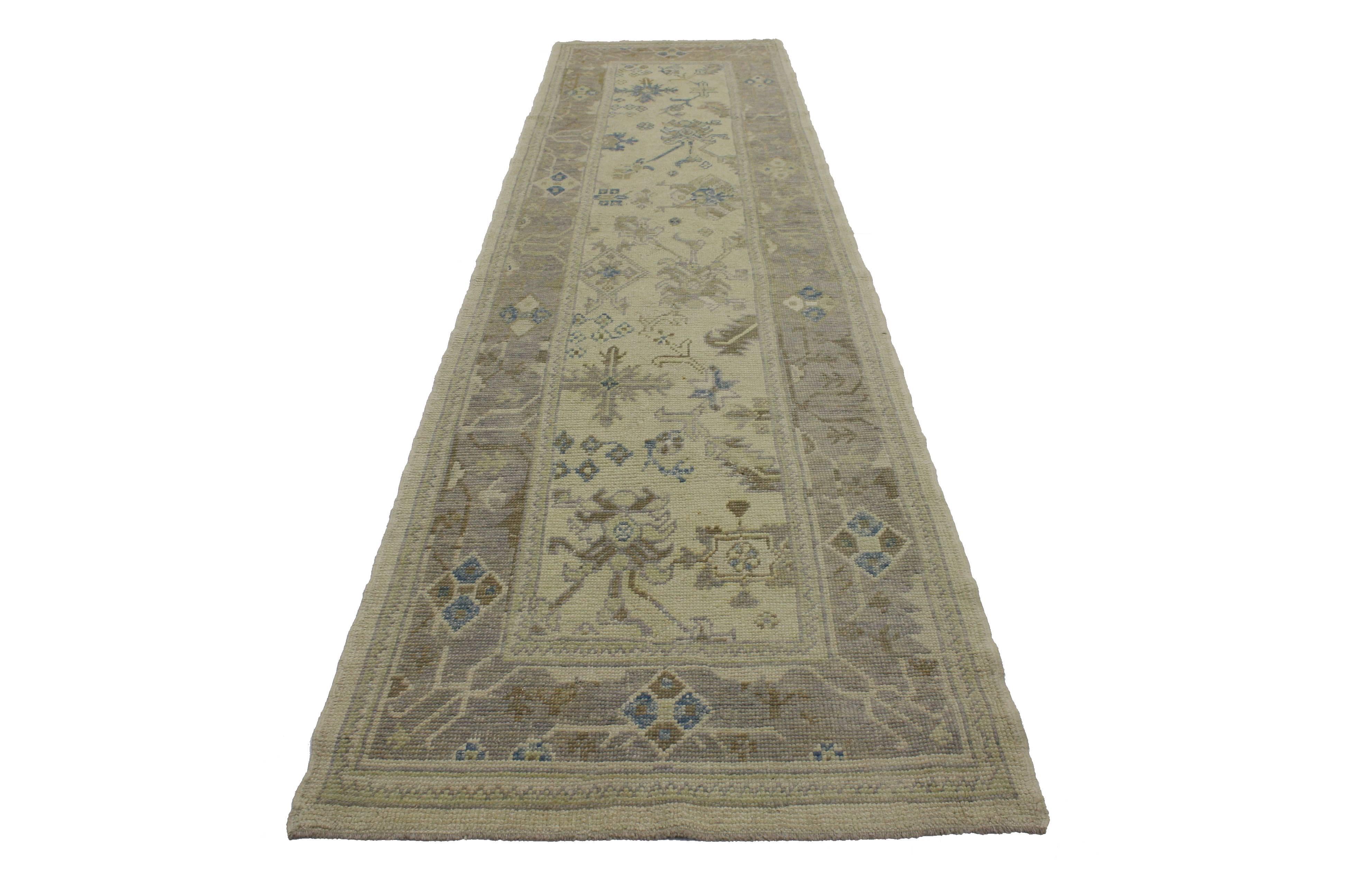 New Transitional Turkish Oushak Runner with Hampton's Chic Coastal Style For Sale 5