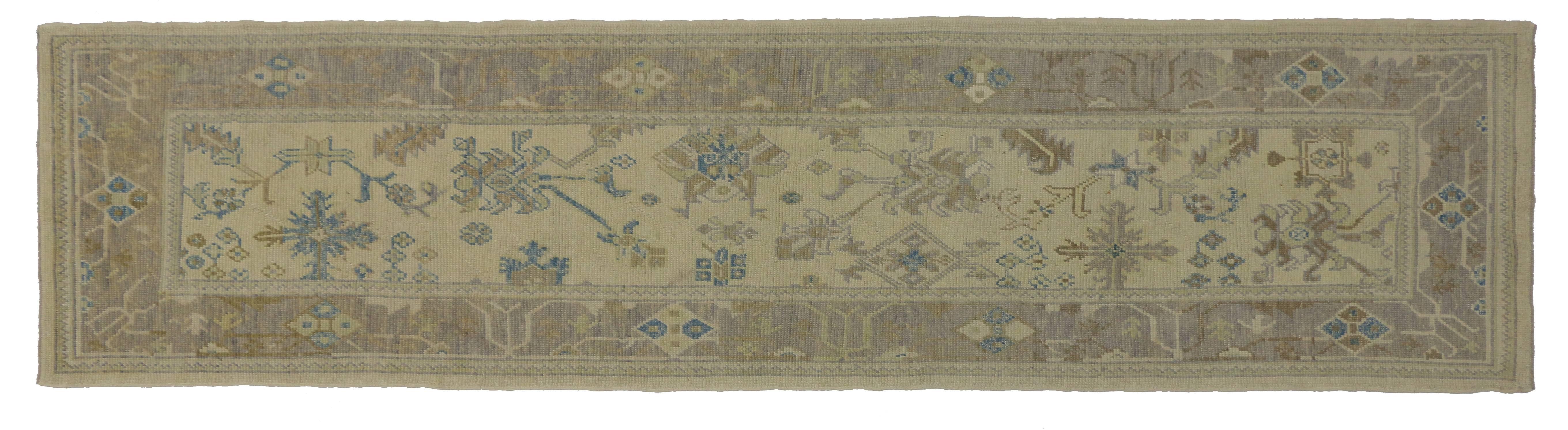 New Transitional Turkish Oushak Runner with Hampton's Chic Coastal Style For Sale 6