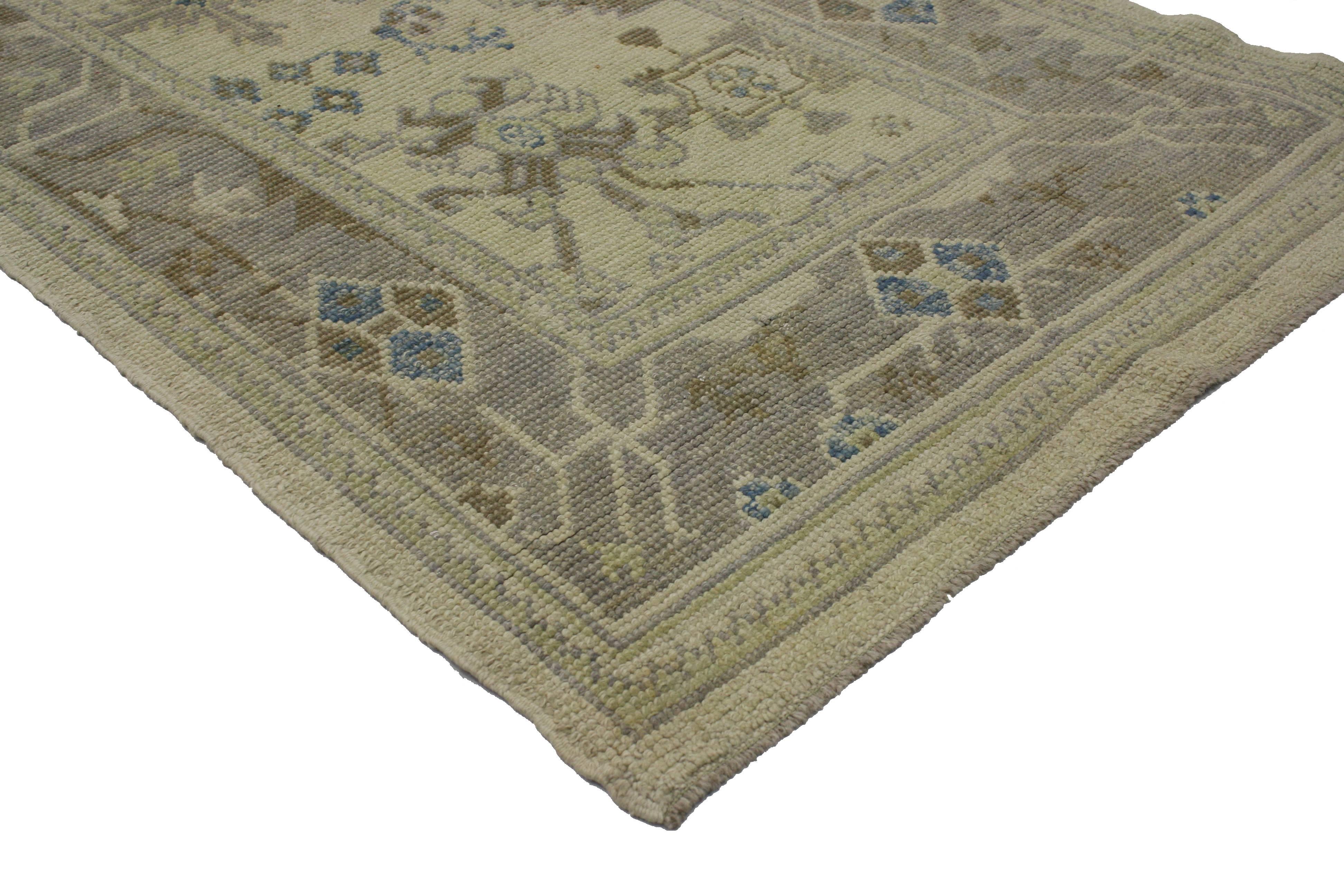 New Transitional Turkish Oushak Runner with Hampton's Chic Coastal Style For Sale 4