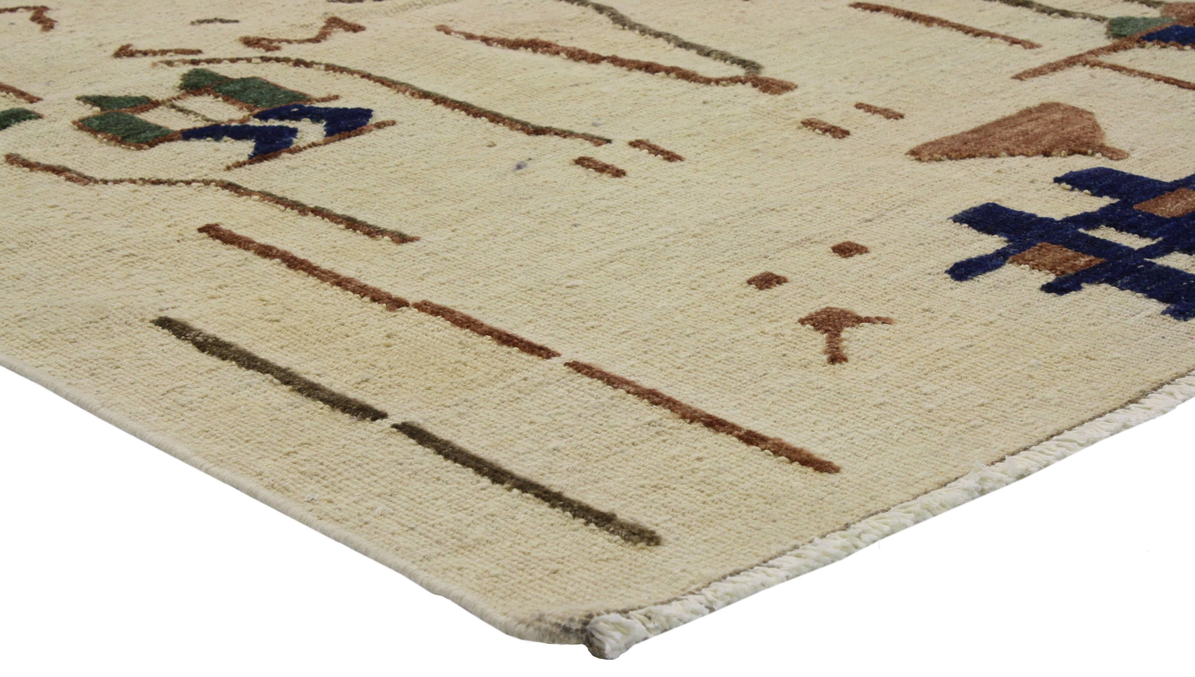 ​80284 New Contemporary Moroccan Rug with Brutalist Style after Harry Bertoia, Texture Area Rug 04'01 x 06'01. Recalling the Brutalist influence of mid-century designer Harry Bertoia (1915-1978), this contemporary Moroccan style rug is an amalgam of