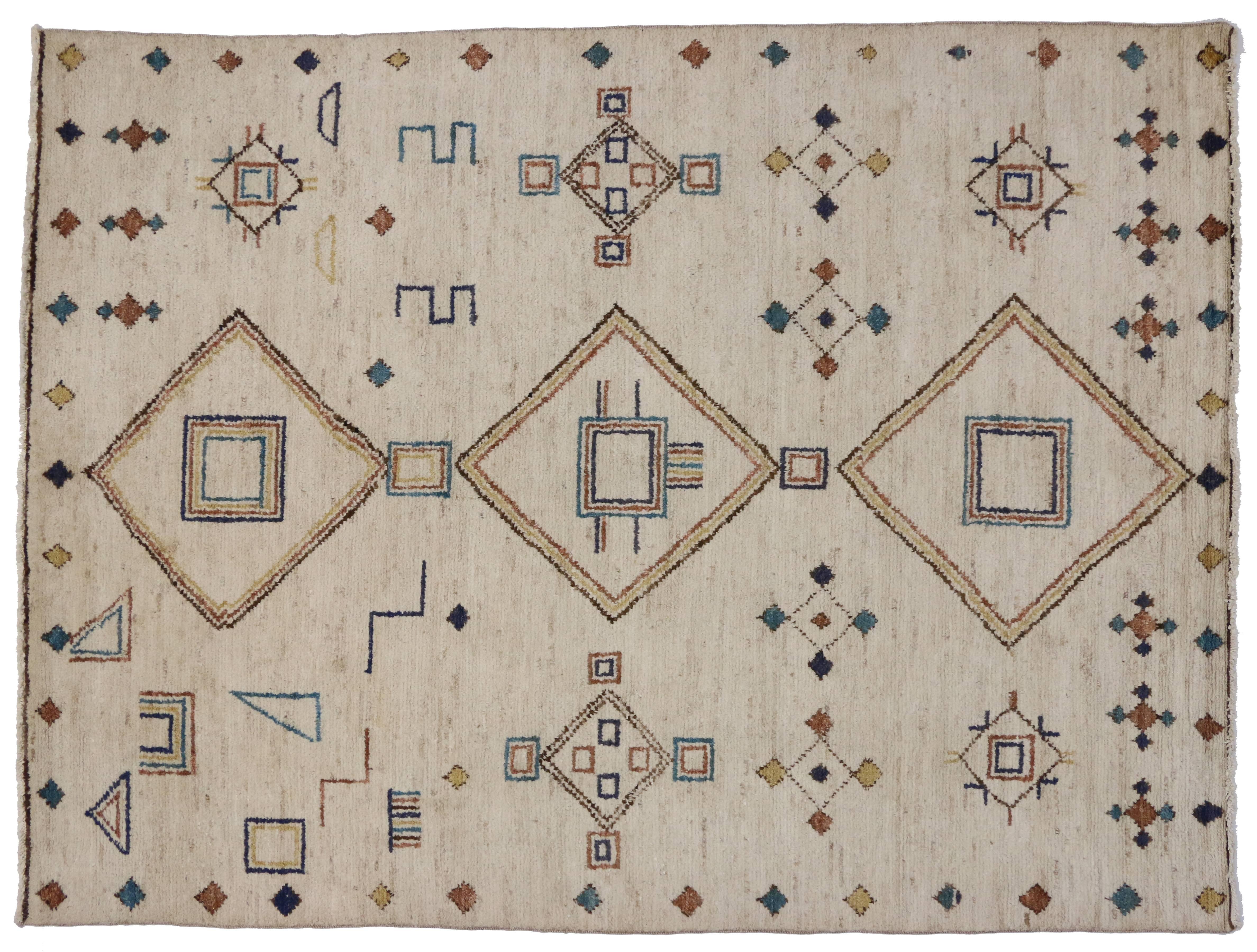 Contemporary Moroccan Style Area Rug with Modern Tribal Design In Excellent Condition In Dallas, TX