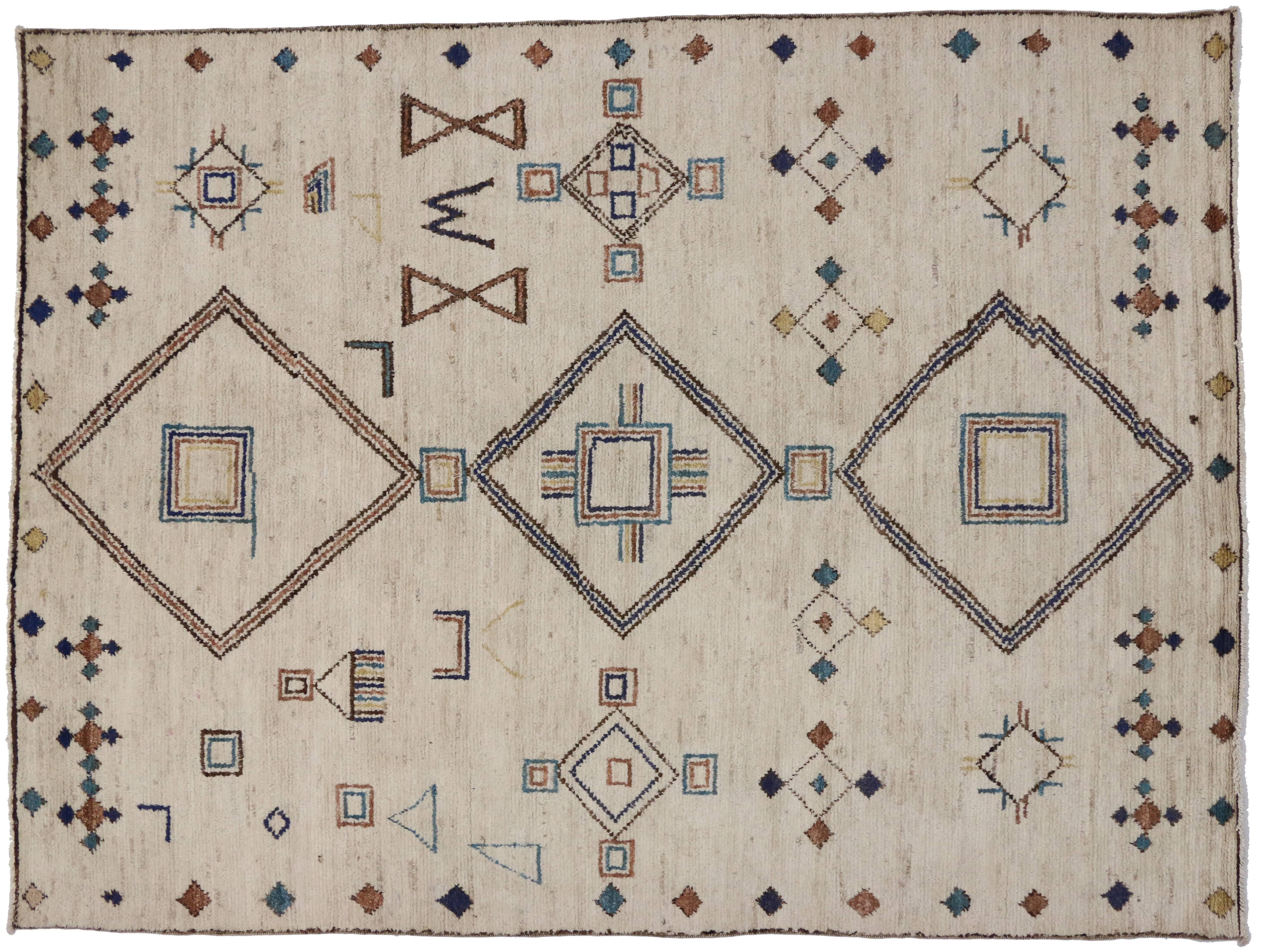 Contemporary Moroccan Style Area Rug with Modern Tribal Design In Excellent Condition In Dallas, TX