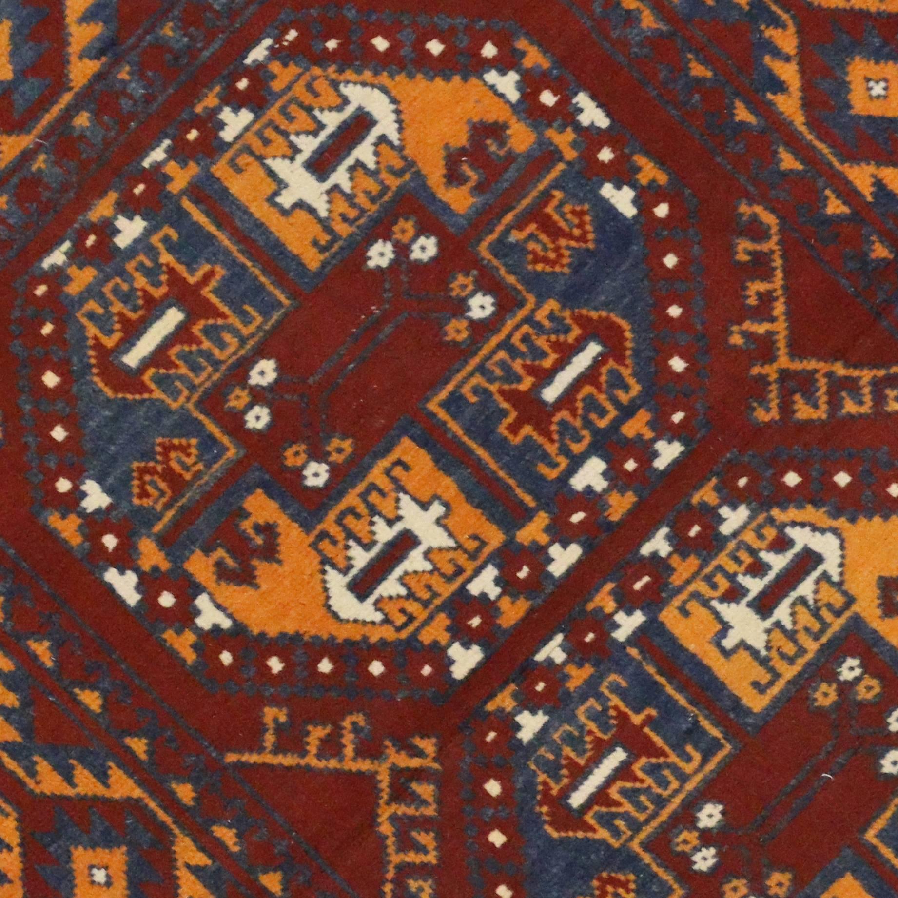 Afghanischer Vintage-Teppich im modernen Stammesstil (Handgeknüpft) im Angebot