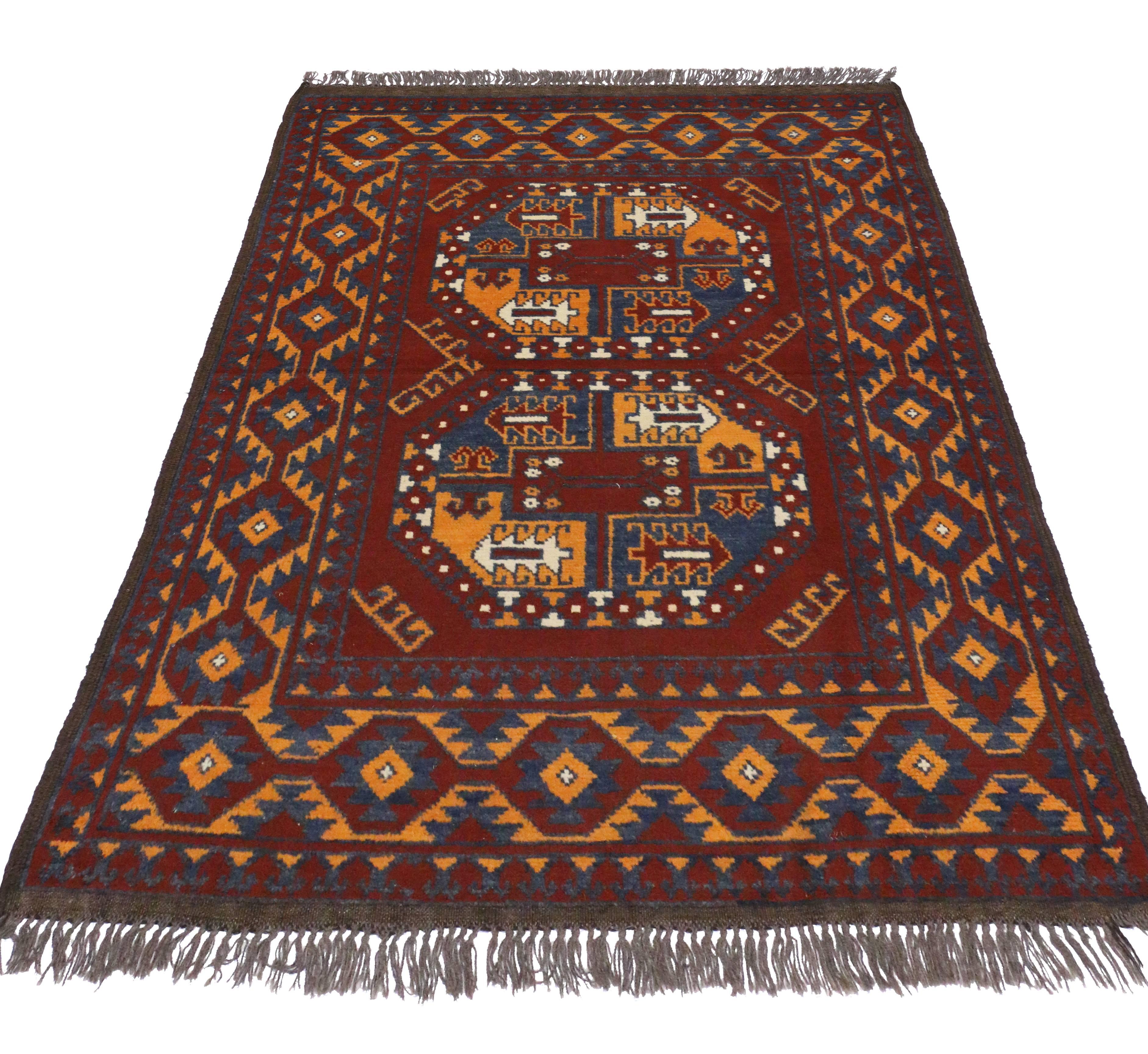 Afghanischer Vintage-Teppich im modernen Stammesstil (Stammeskunst) im Angebot