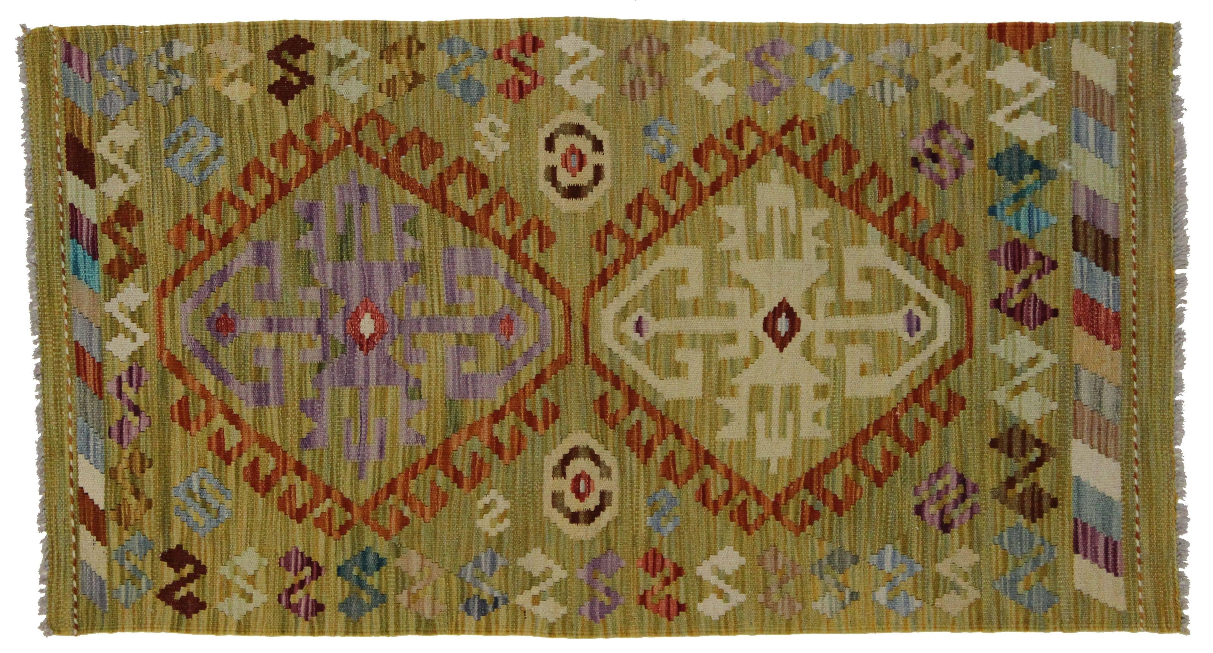 Bohemian Modern Afghani Tribal Kilim Rug with Boho Chic Style, Flatweave Kilim Rug